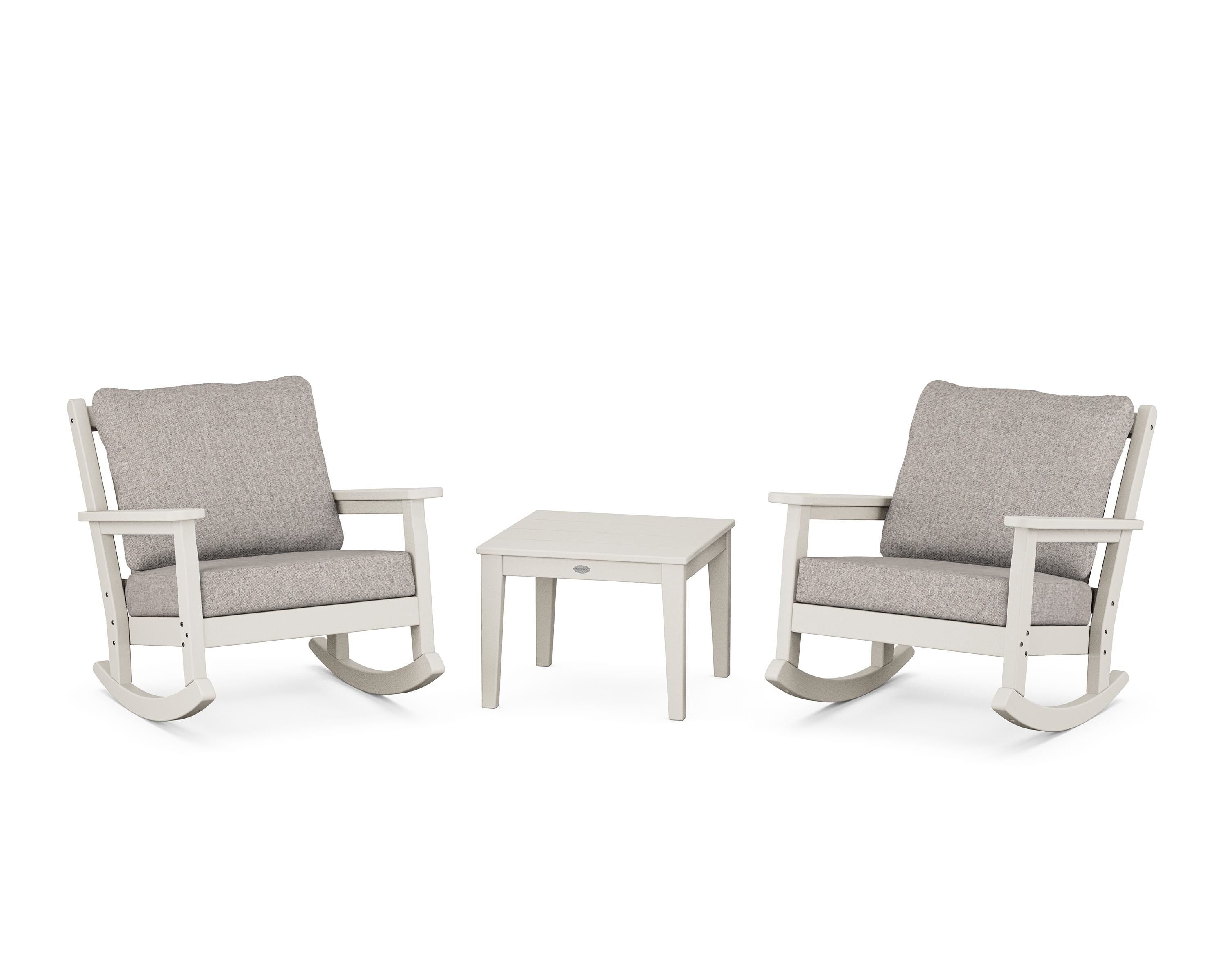 POLYWOOD Chippendale 3-Piece Deep Seating Rocker Set in Sand / Weathered Tweed