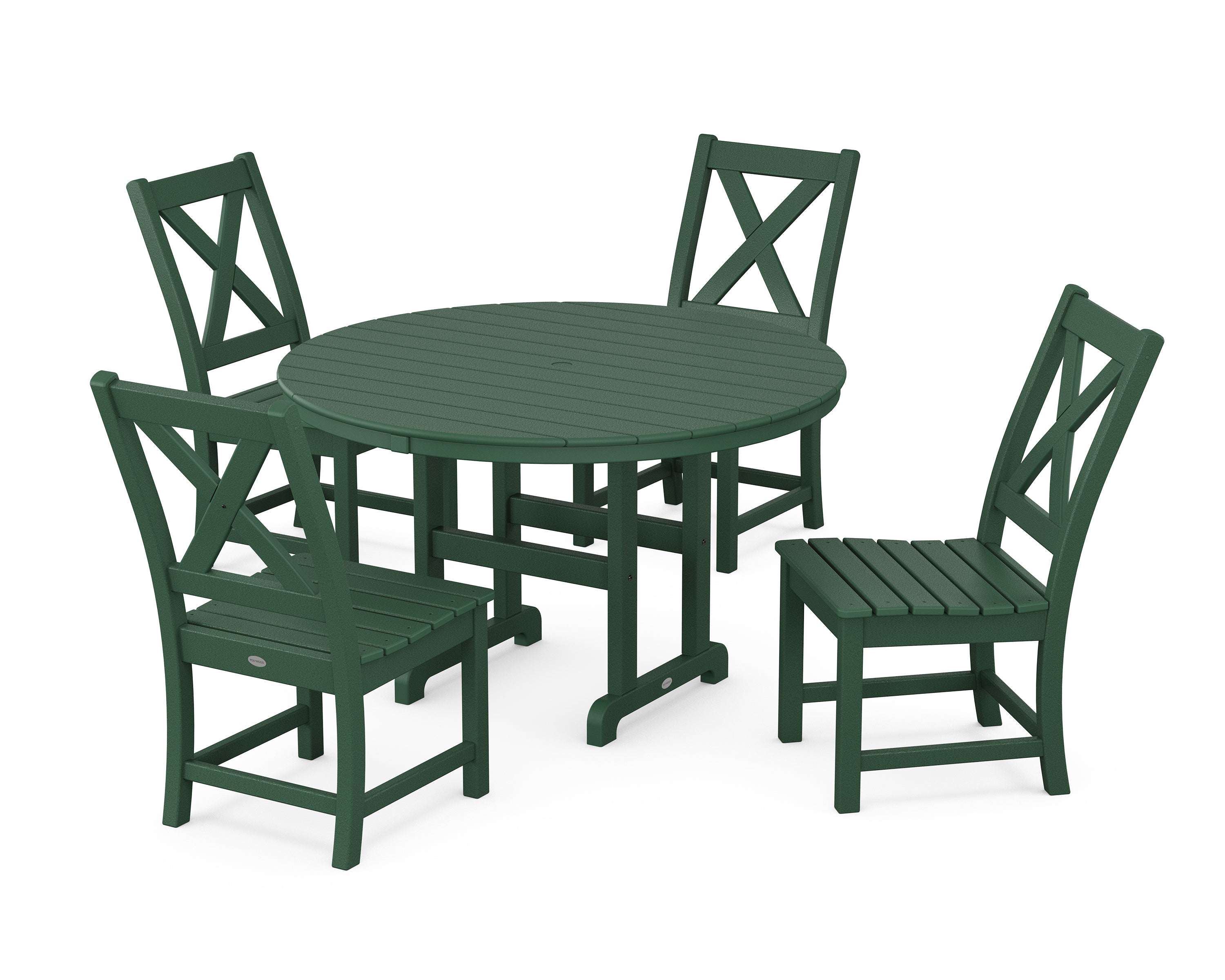 POLYWOOD® Braxton Side Chair 5-Piece Round Dining Set in Green