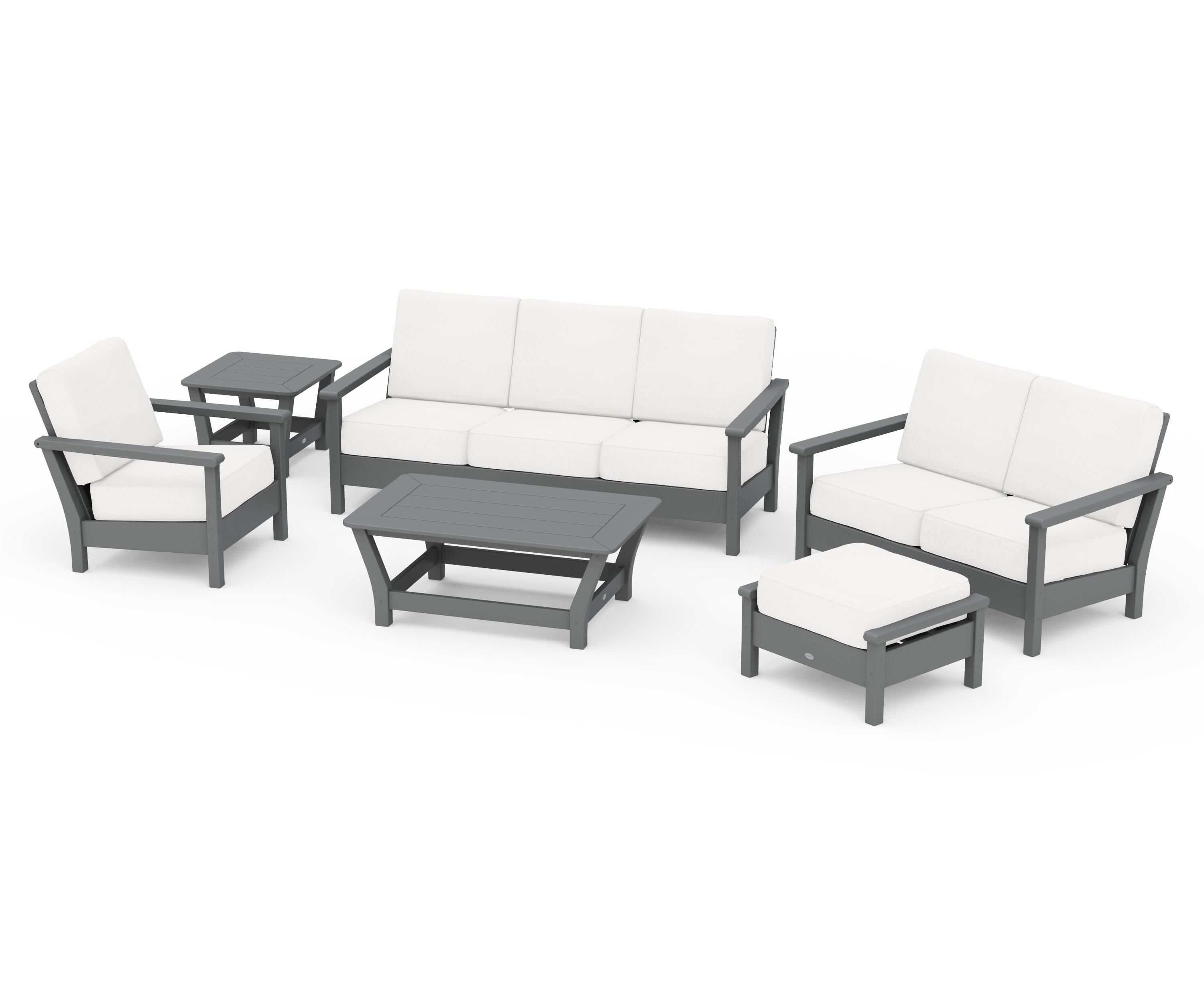 POLYWOOD Harbour 6-Piece Outdoor Living Set in Slate Grey / Natural Linen