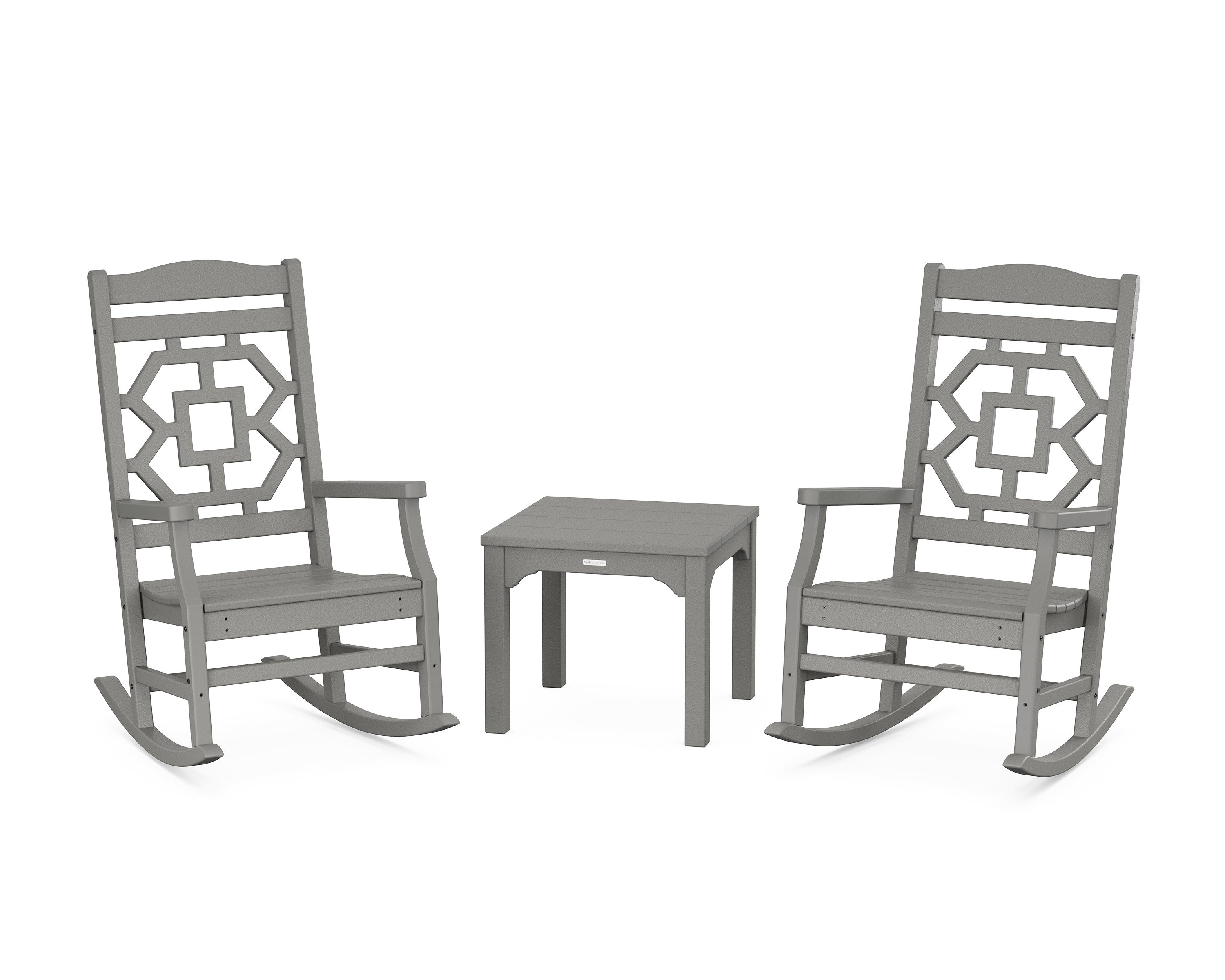 Martha Stewart by POLYWOOD® Chinoiserie 3-Piece Rocking Chair Set in Slate Grey