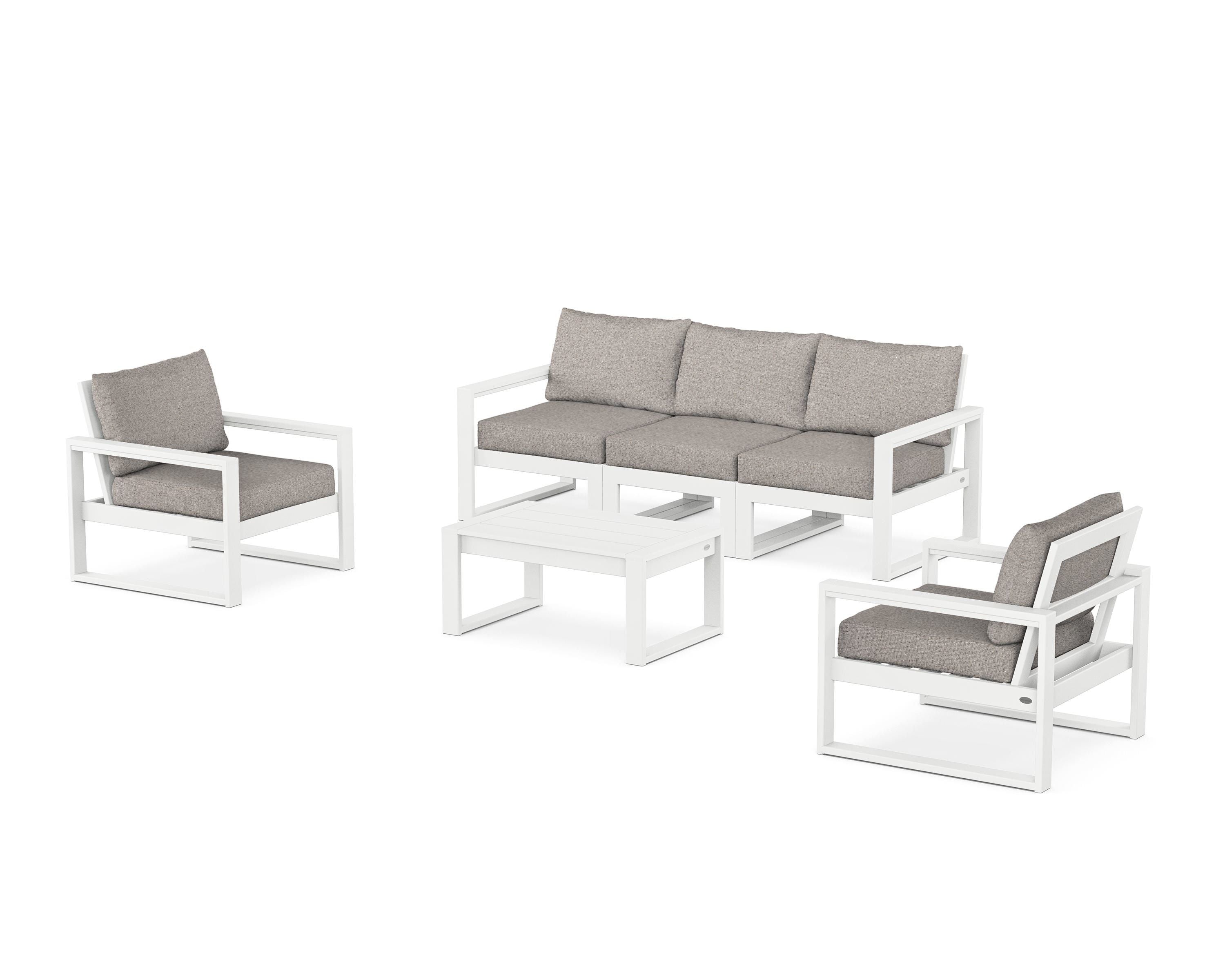 POLYWOOD EDGE Sectional 4-Piece Deep Seating Set with Sofa in White / Weathered Tweed