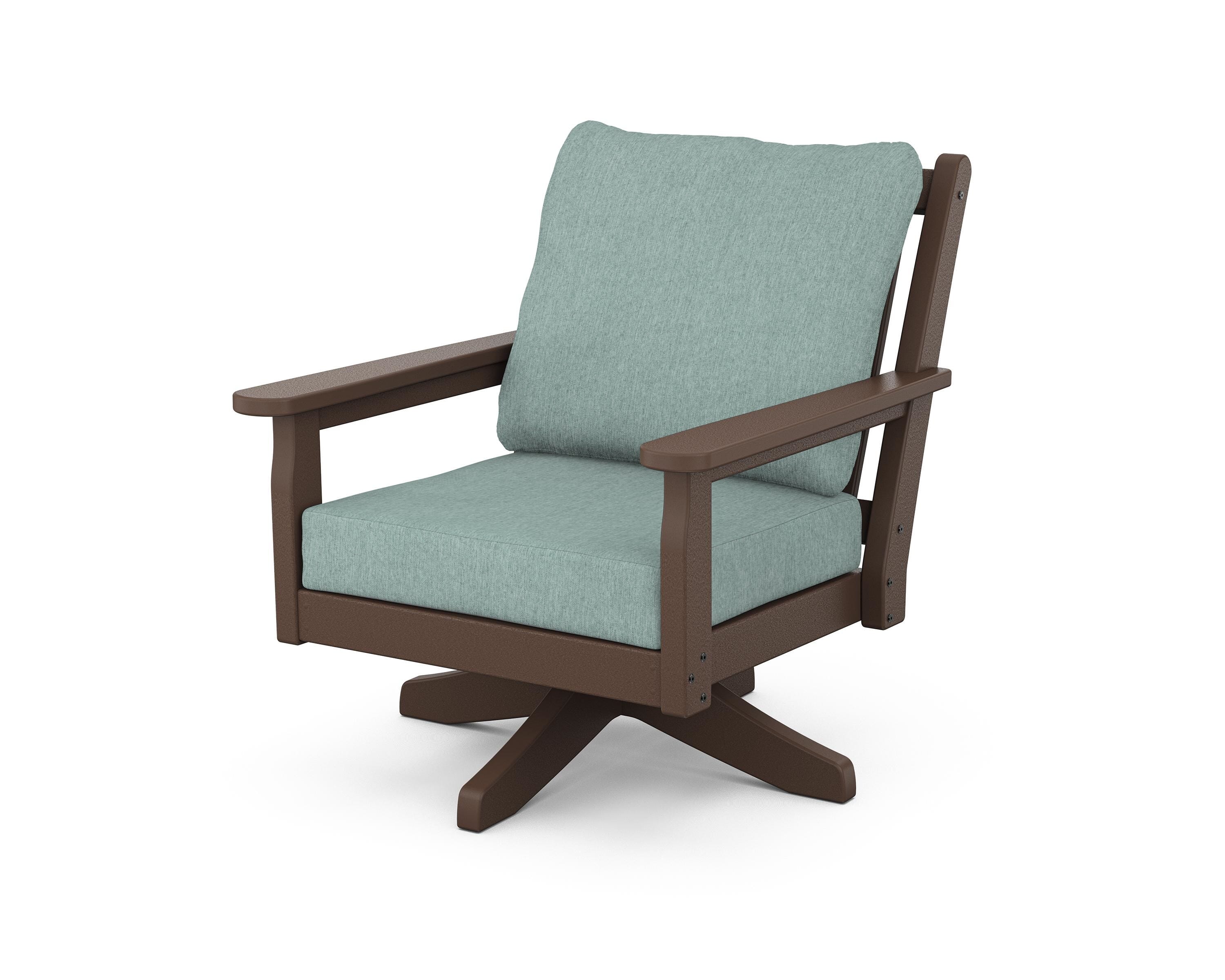 POLYWOOD Chippendale Deep Seating Swivel Chair in Mahogany / Glacier Spa