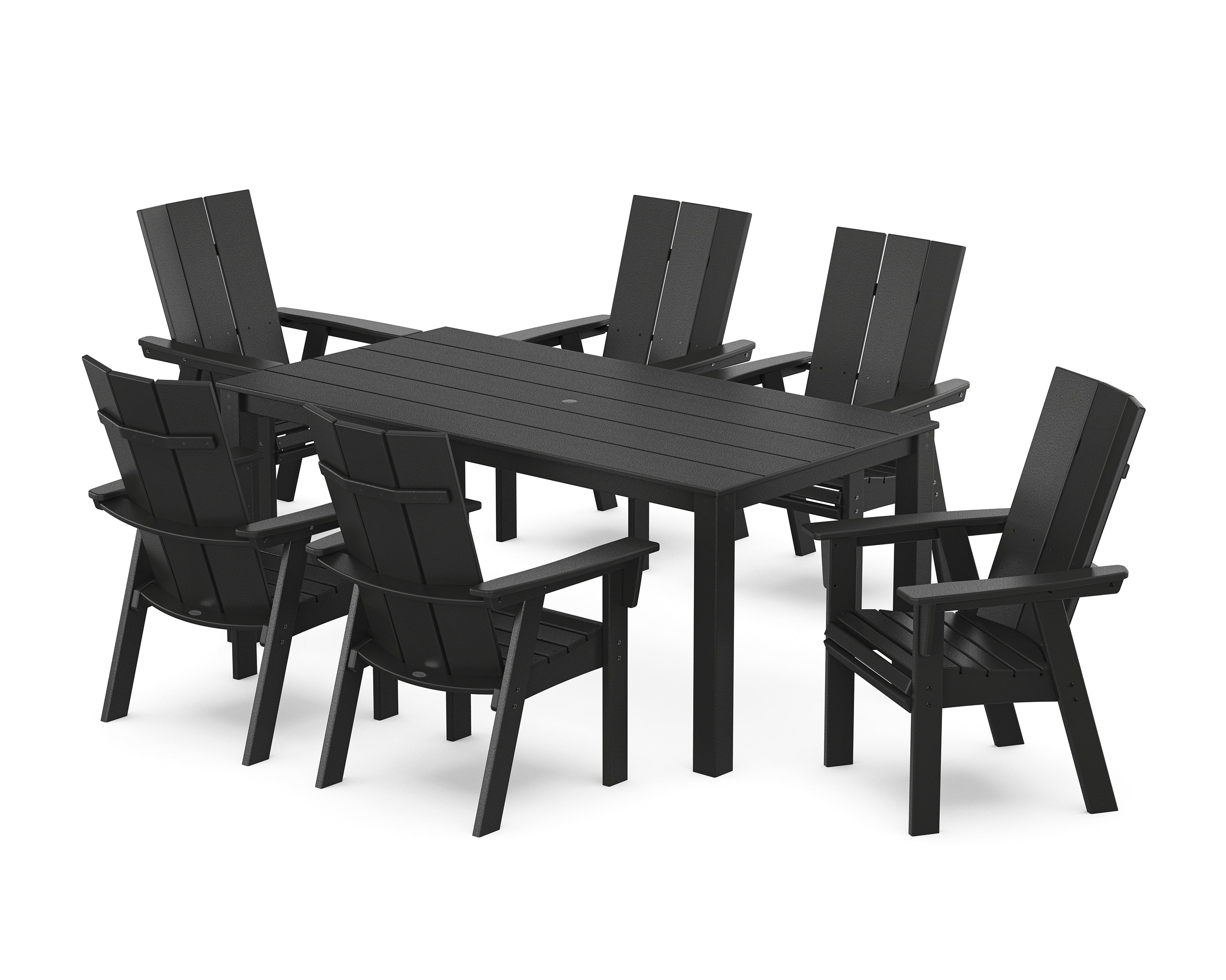 POLYWOOD® Modern Curveback Adirondack 7-Piece Parsons Dining Set in Black