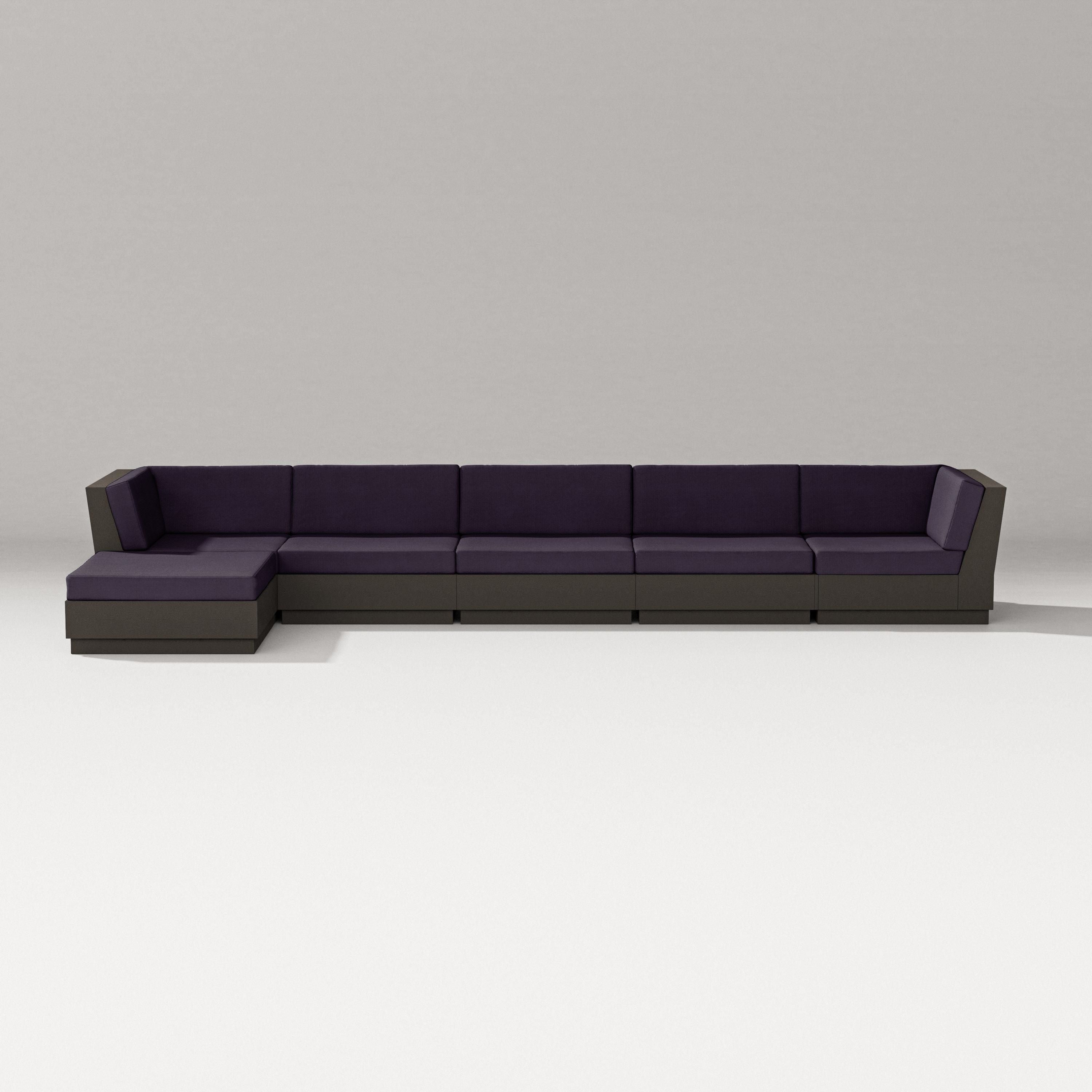 PW Designer Series Elevate 6-Piece Chaise Sectional in Vintage Coffee / Navy Linen
