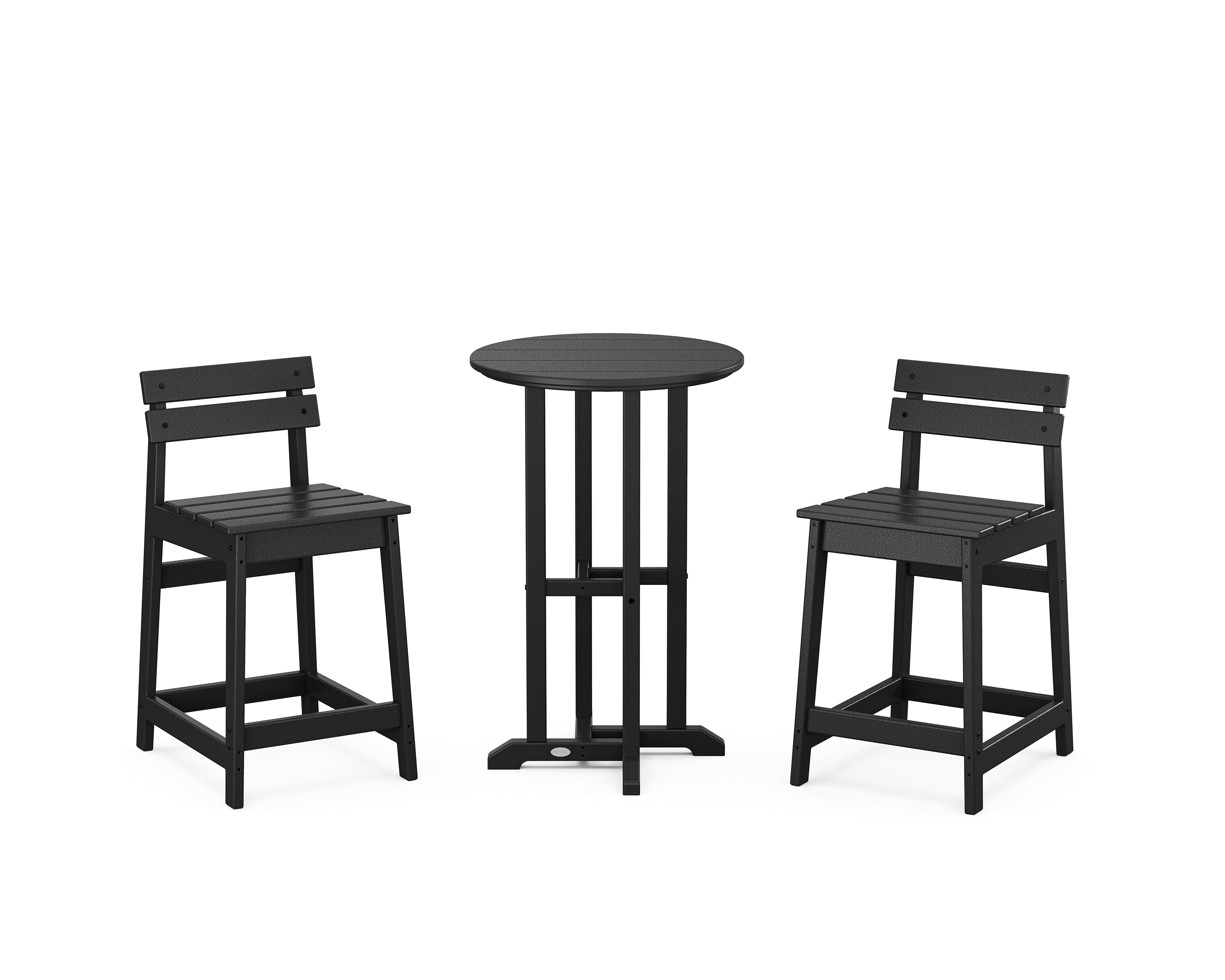 POLYWOOD Modern Studio Plaza Lowback 3-Piece Bistro Counter Set in Black