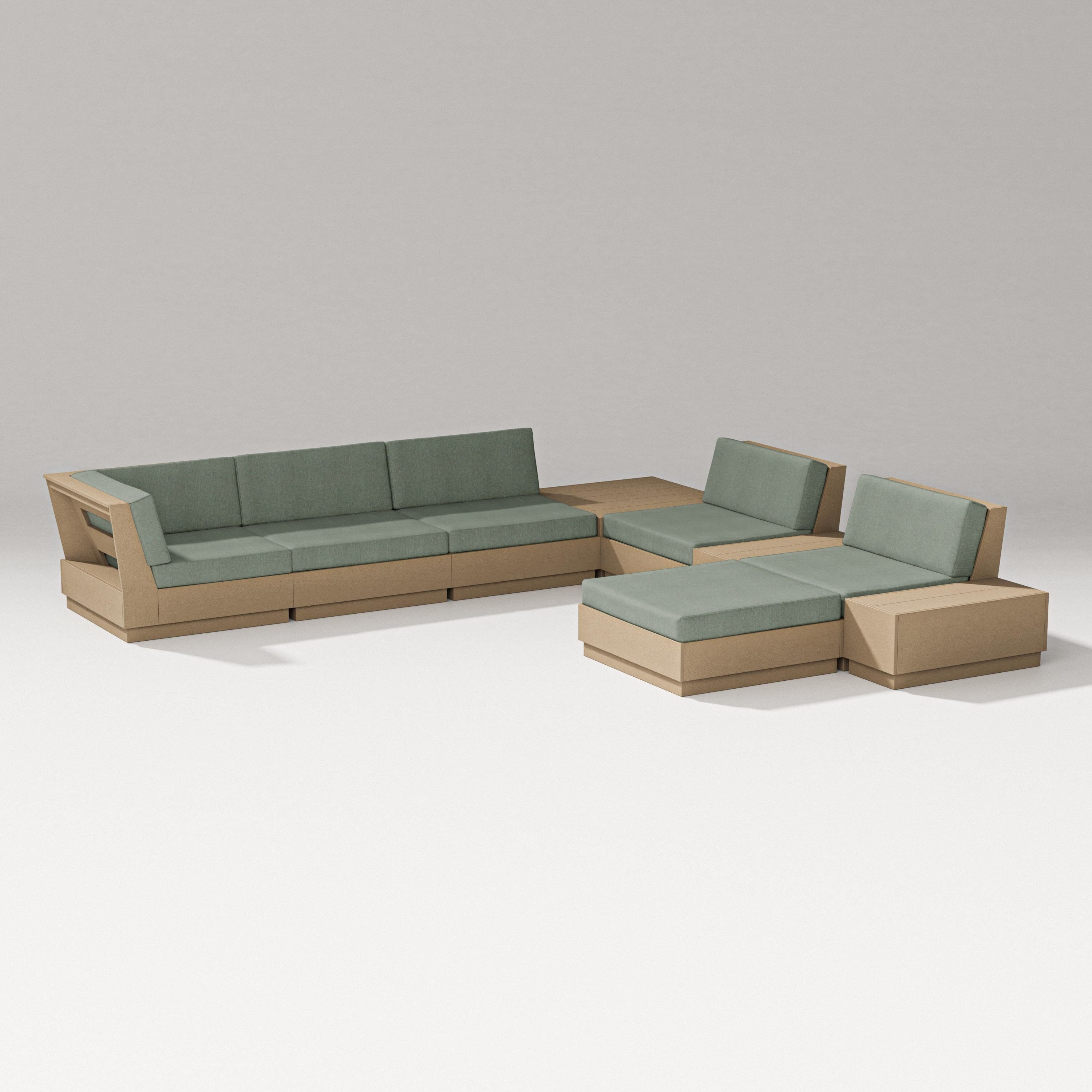 PW Designer Series Elevate 9-Piece Conversation Sectional in Vintage Sahara / Cast Sage