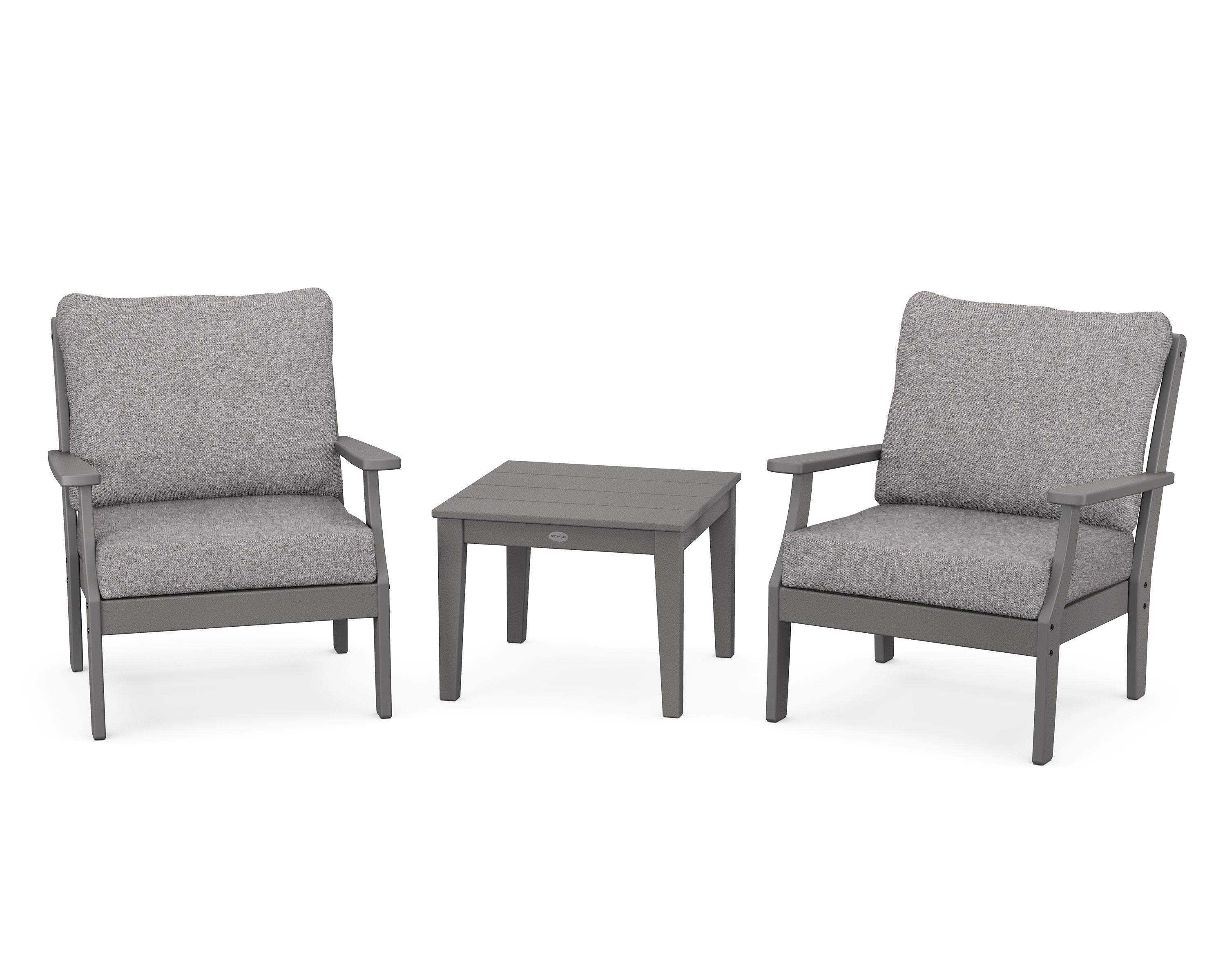 POLYWOOD Braxton 3-Piece Deep Seating Set in Slate Grey / Grey Mist