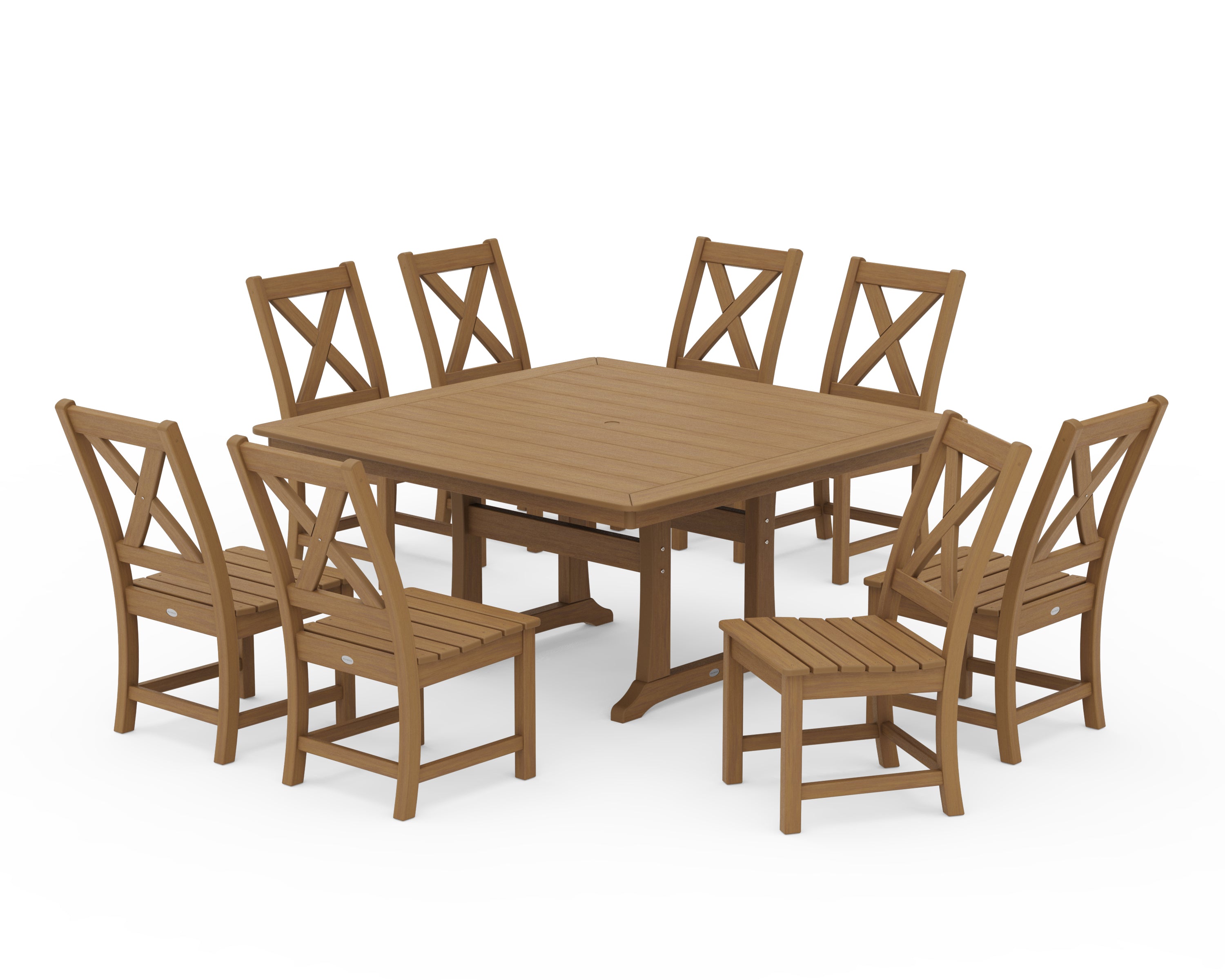 POLYWOOD Braxton 9-Piece Nautical Trestle Dining Set in Natural