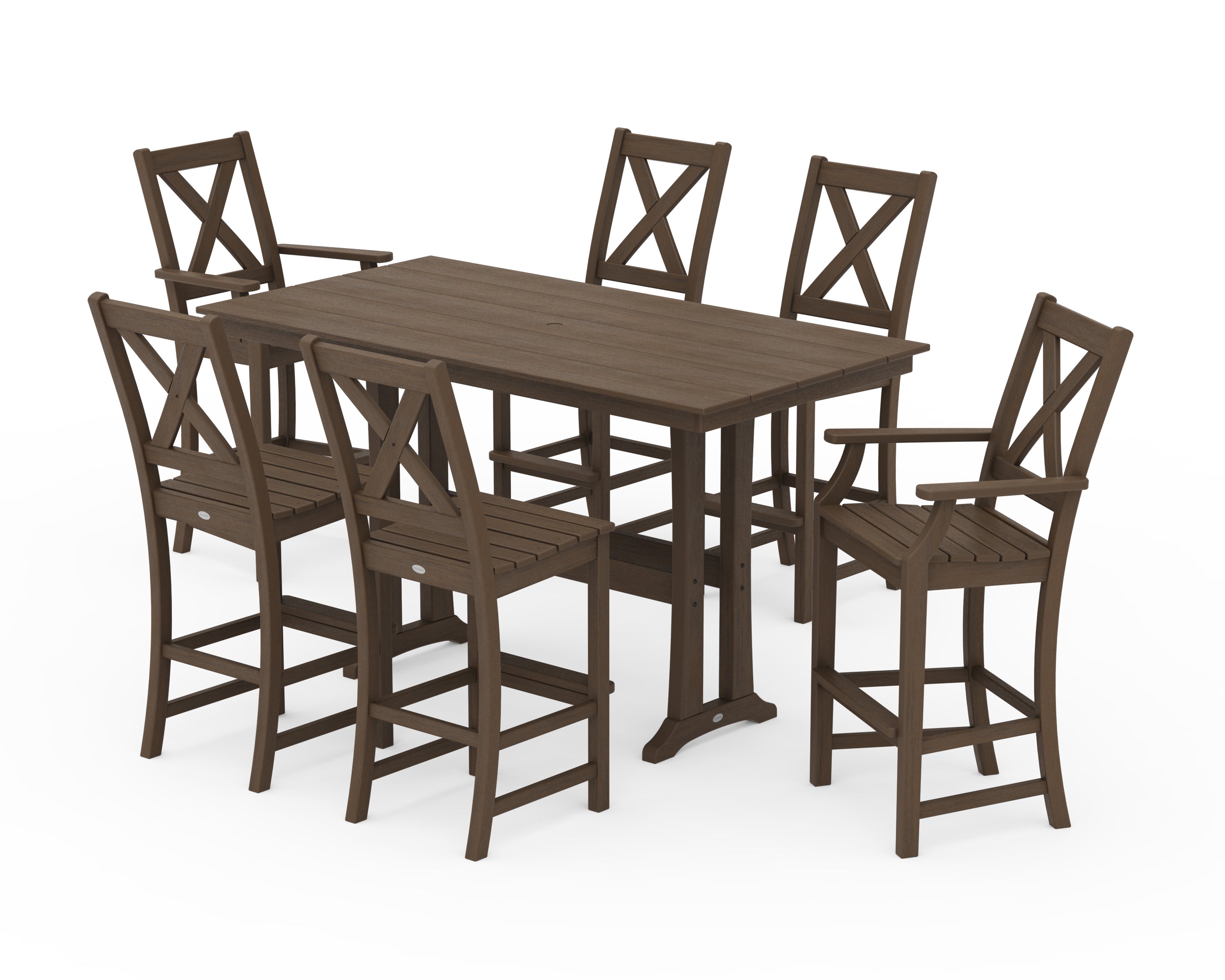 POLYWOOD Braxton 7-Piece Farmhouse Trestle Bar Set in Kona