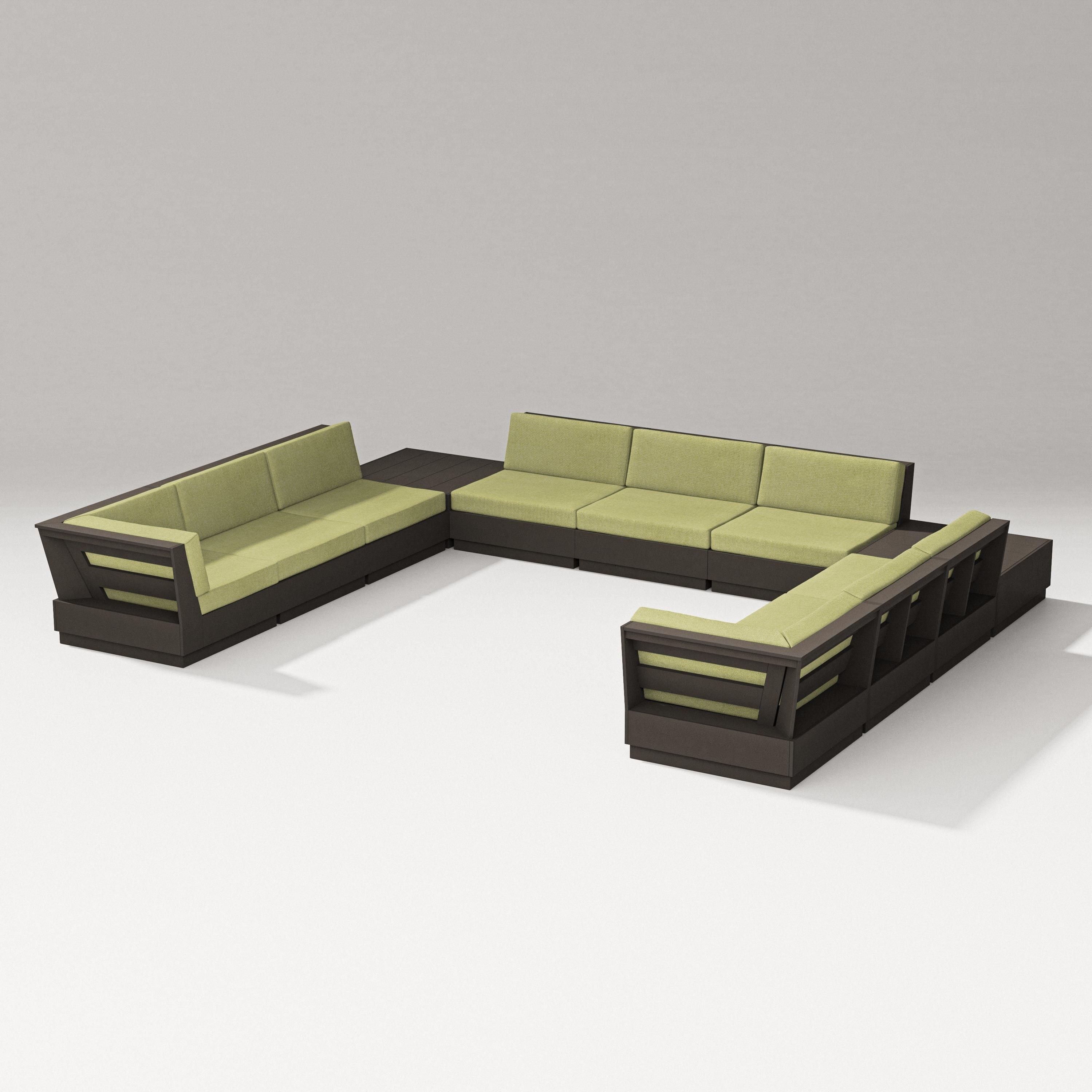 PW Designer Series Elevate 11-Piece U-Shaped Sofa Sectional in Vintage Coffee / Chartreuse Boucle