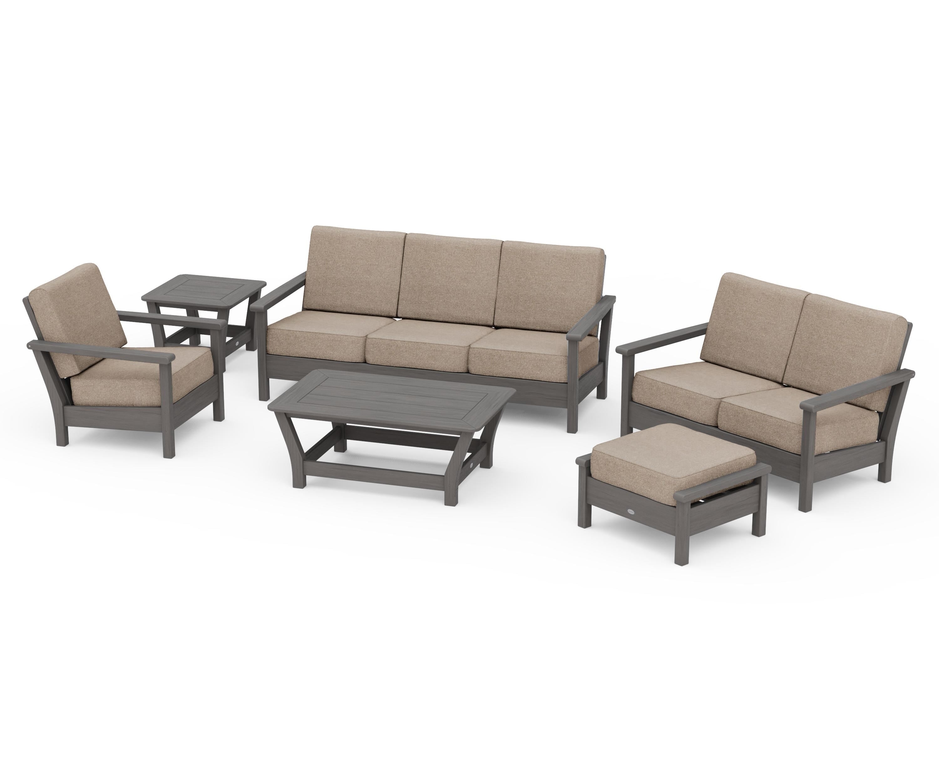 POLYWOOD Harbour 6-Piece Outdoor Living Set in Driftwood / Spiced Burlap
