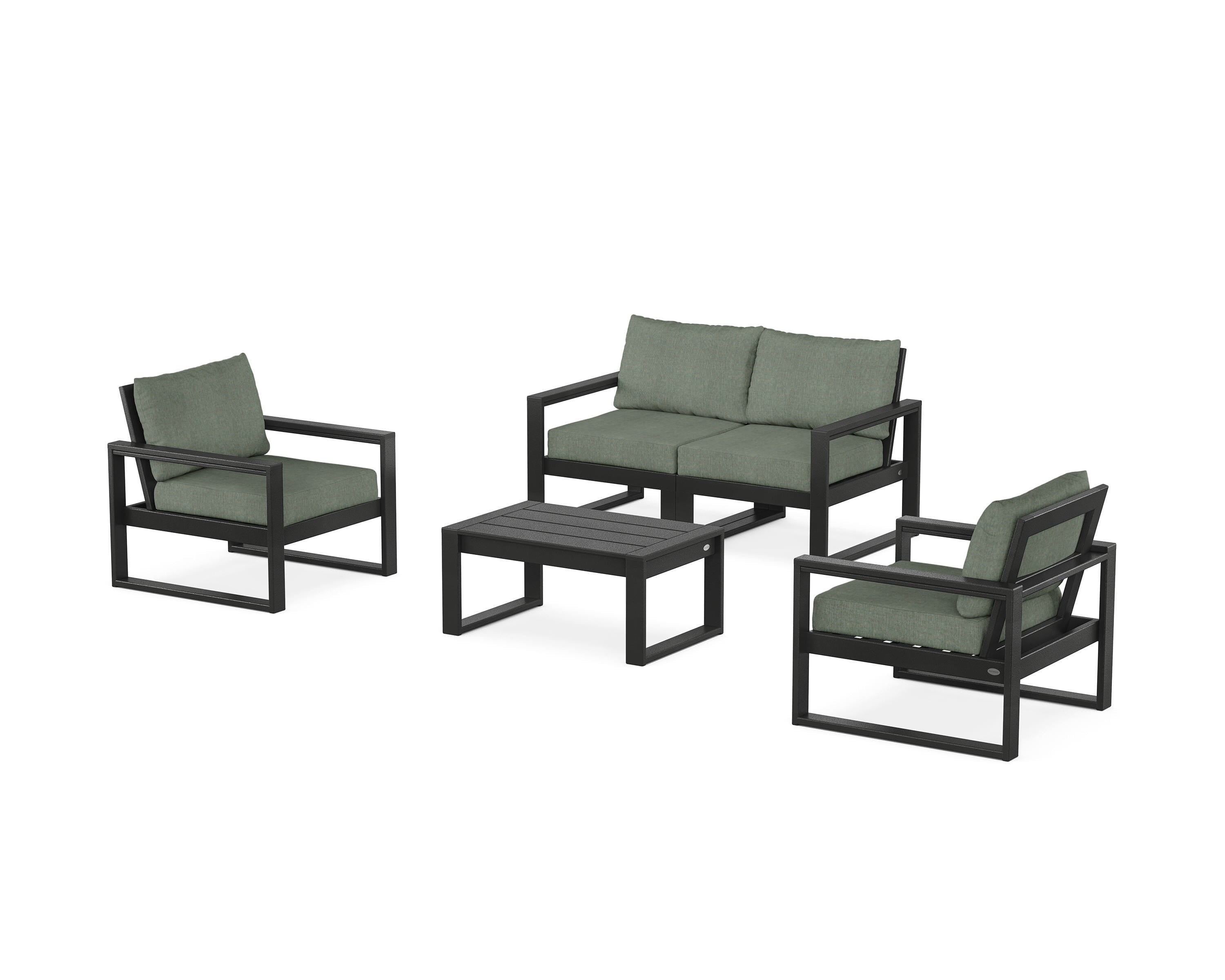 POLYWOOD EDGE Sectional 4-Piece Deep Seating Set with Loveseat in Black / Cast Sage