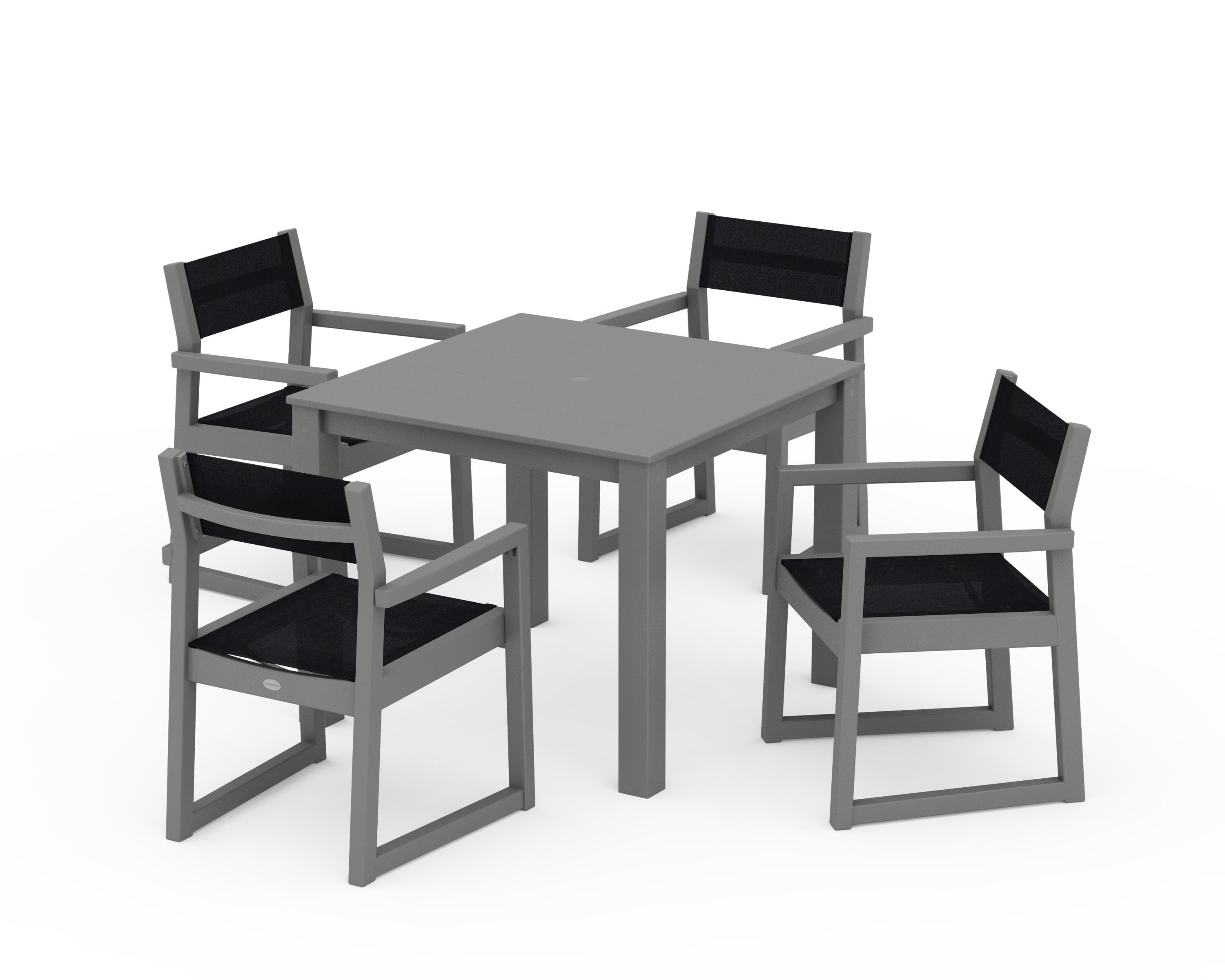 POLYWOOD EDGE Sling Arm Chair 5-Piece Parsons Dining Set in Slate Grey / Black Sling