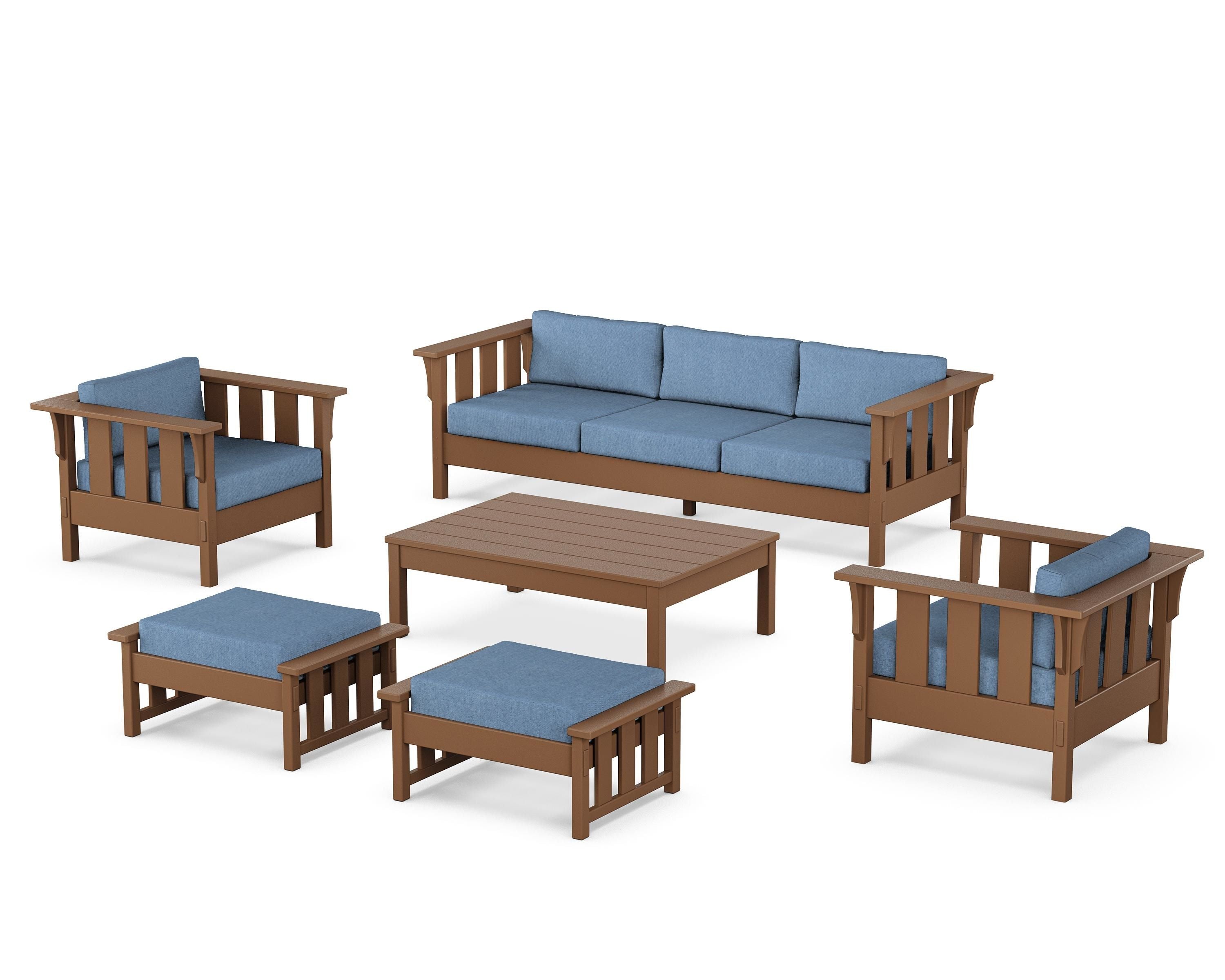 Martha Stewart by POLYWOOD Acadia 6-Piece Lounge Sofa Set in Teak / Sky Blue