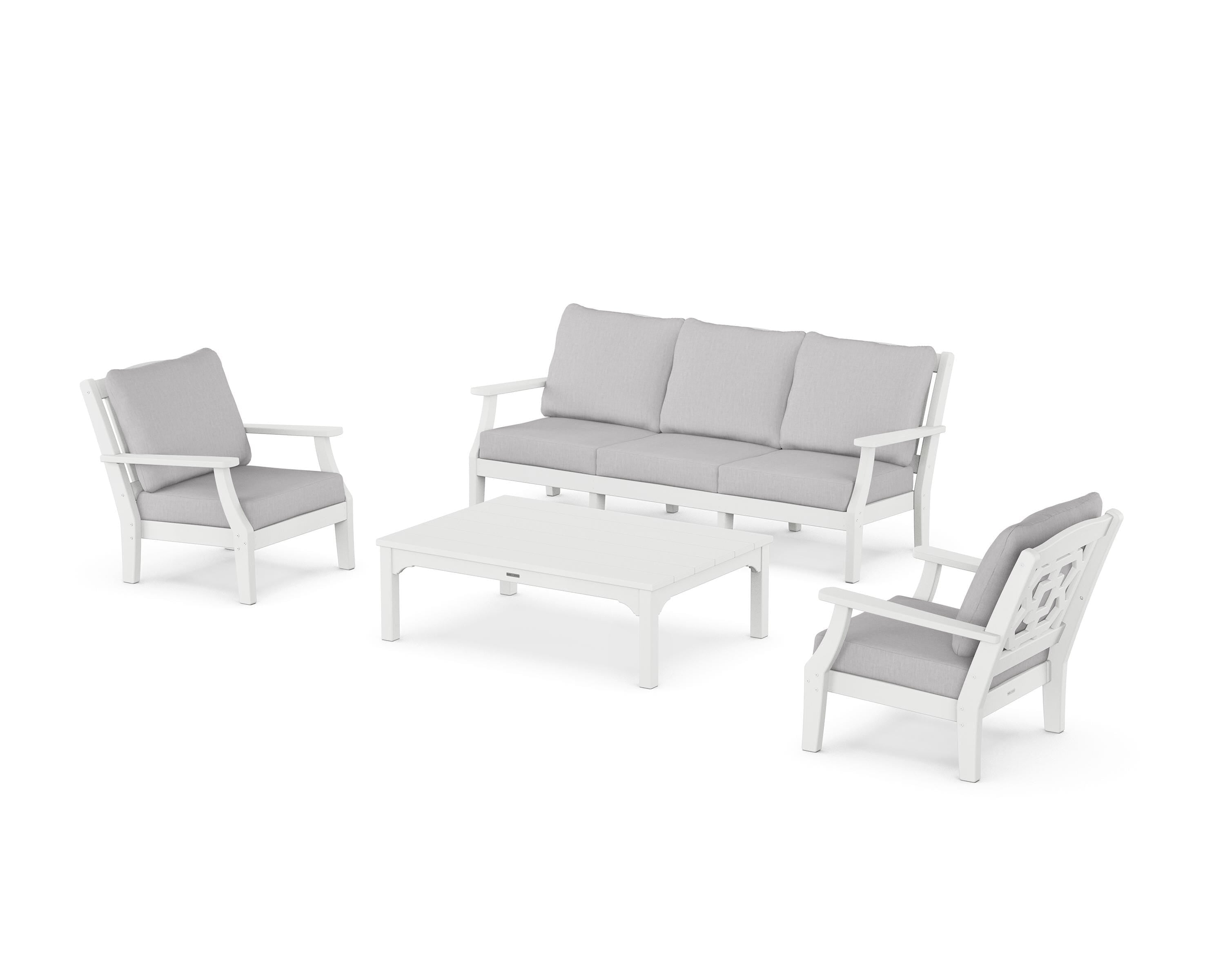 Martha Stewart by POLYWOOD Chinoiserie 4-Piece Deep Seating Set with Sofa in White / Granite