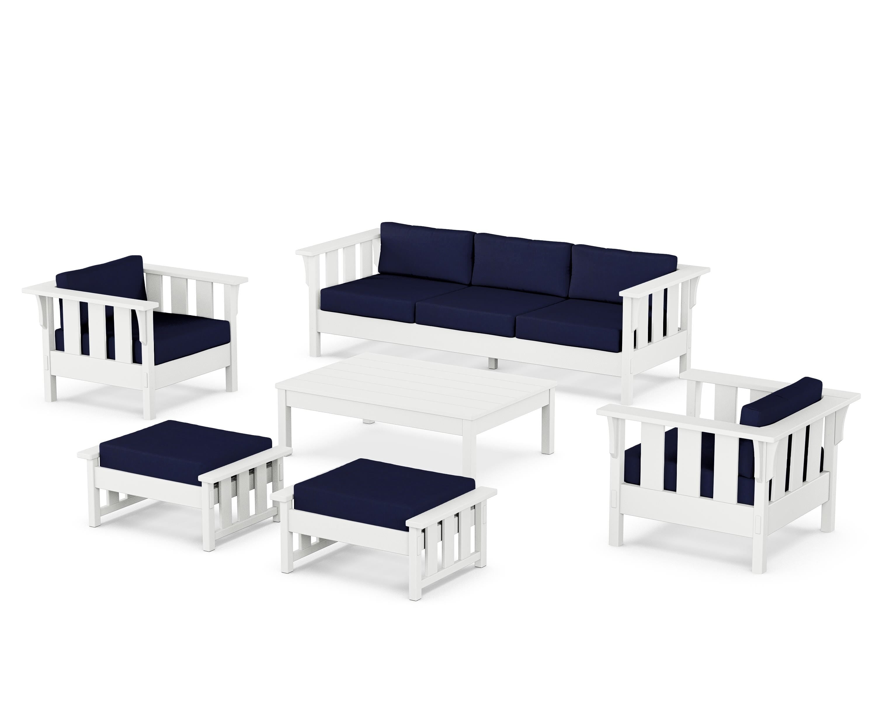 Martha Stewart by POLYWOOD Acadia 6-Piece Lounge Sofa Set in White / Navy
