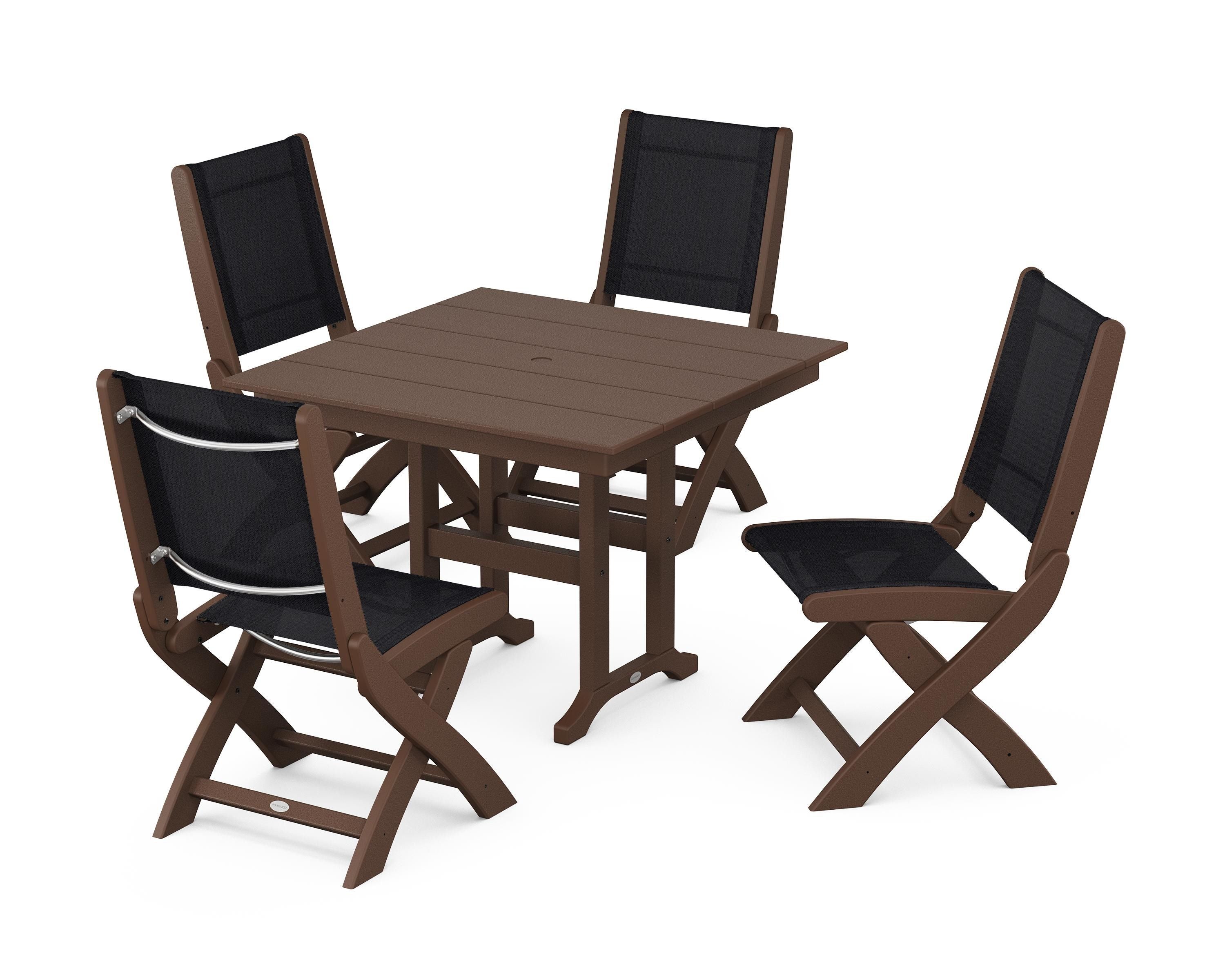 POLYWOOD Coastal Folding Side Chair 5-Piece Farmhouse Dining Set in Mahogany / Black Sling