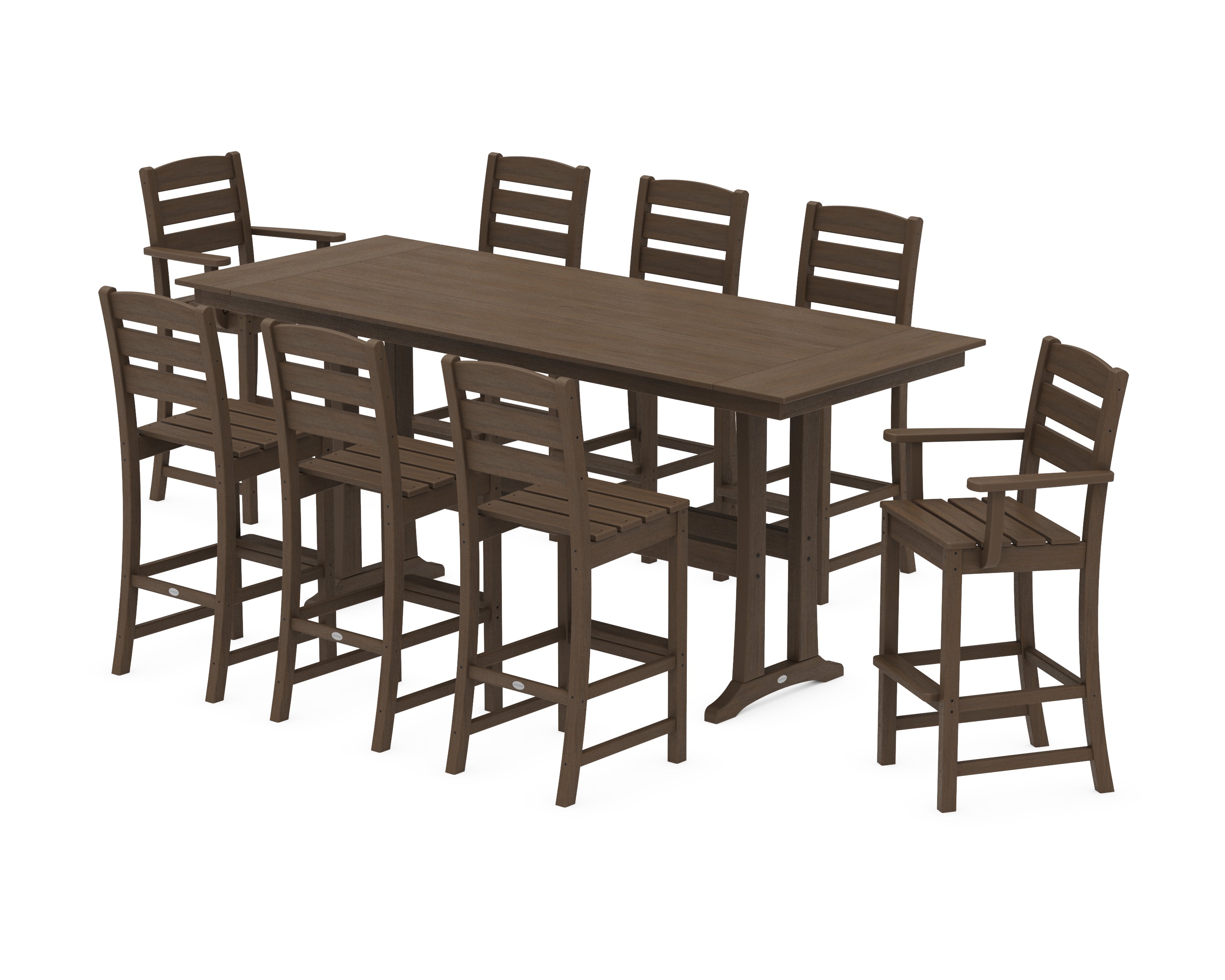 POLYWOOD Lakeside 9-Piece Farmhouse Bar Set with Trestle Legs in Kona