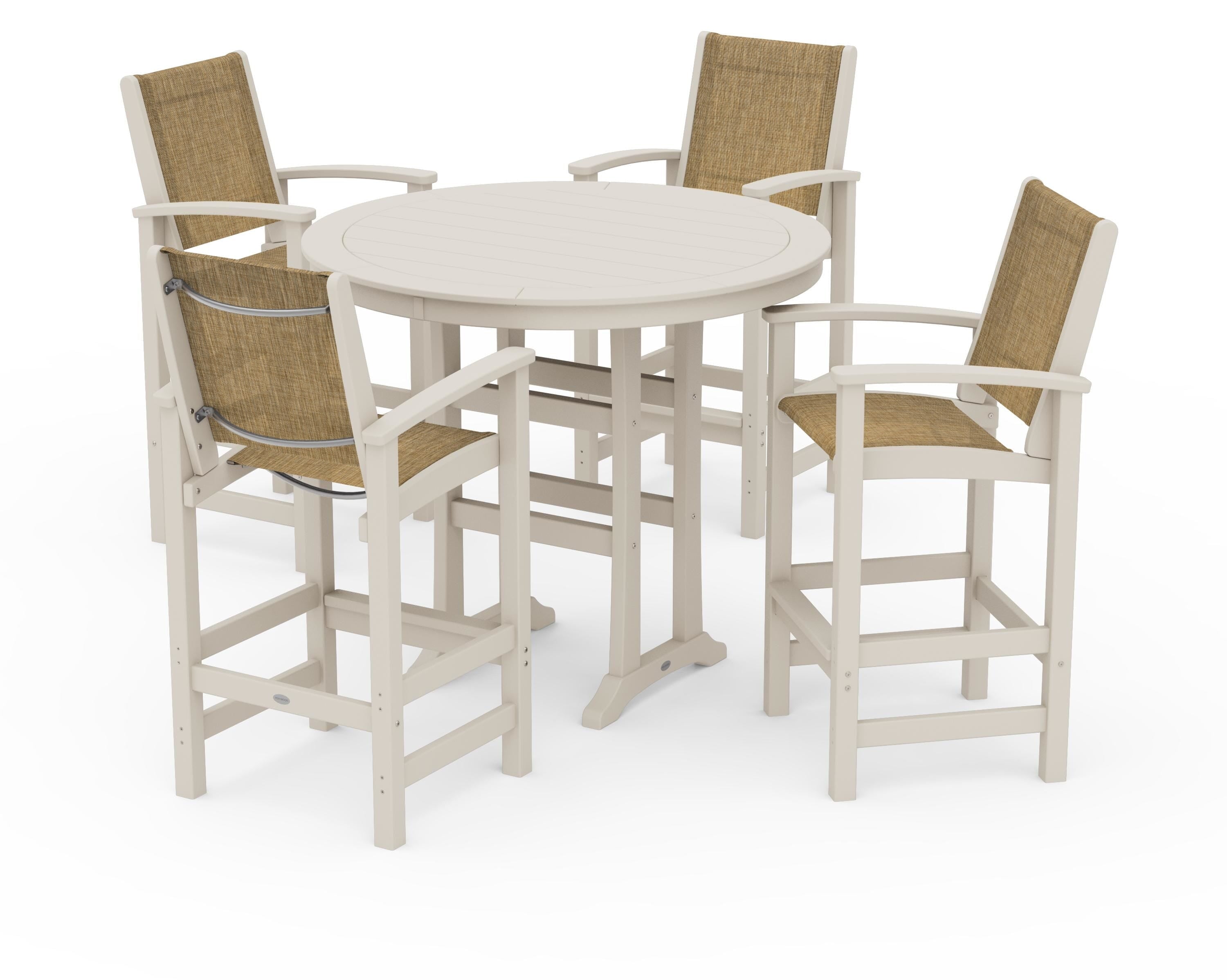 POLYWOOD Coastal 5-Piece Nautical Trestle Bar Set in Sand / Burlap Sling