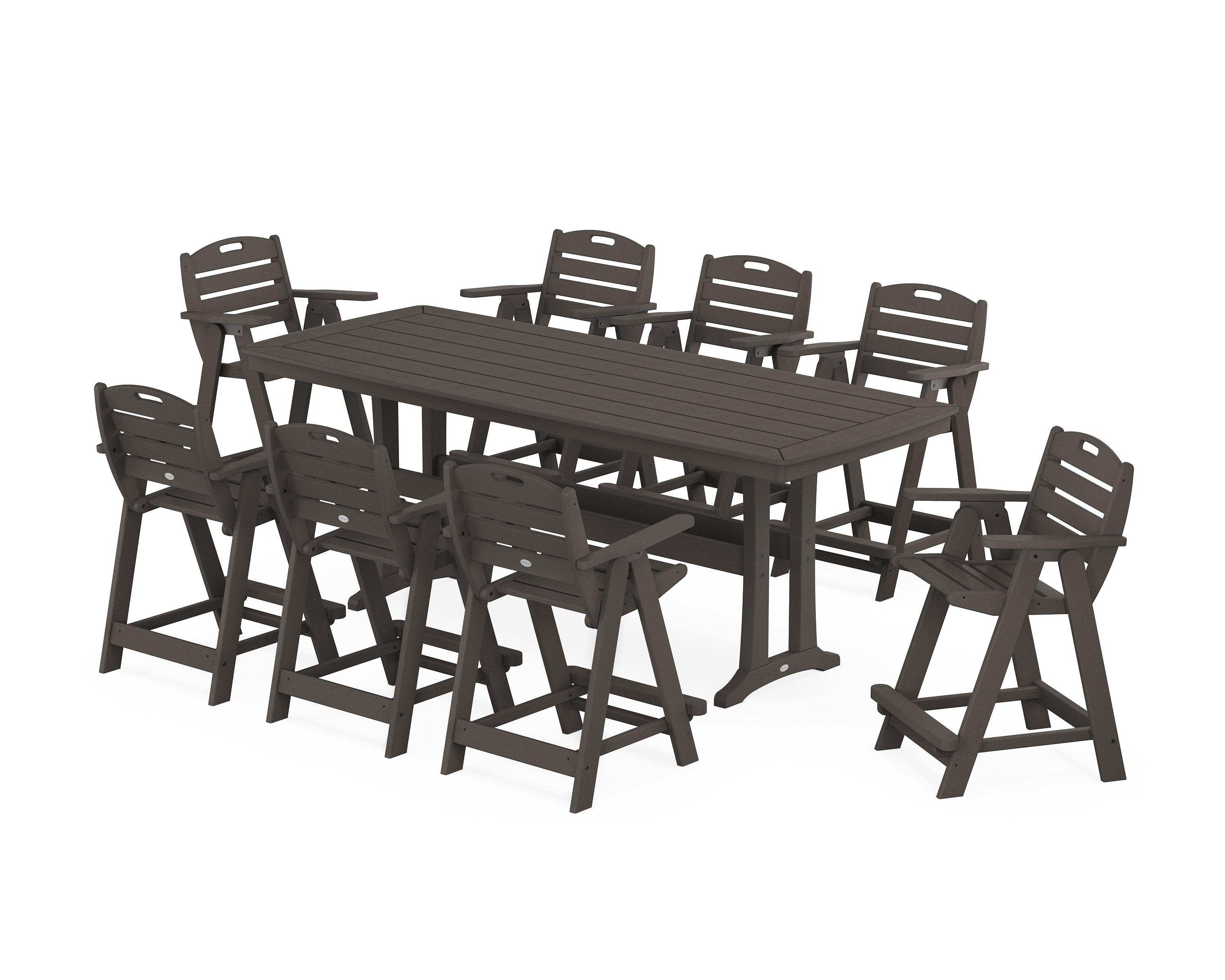 POLYWOOD® Nautical 9-Piece Counter Set with Trestle Legs in Vintage Coffee