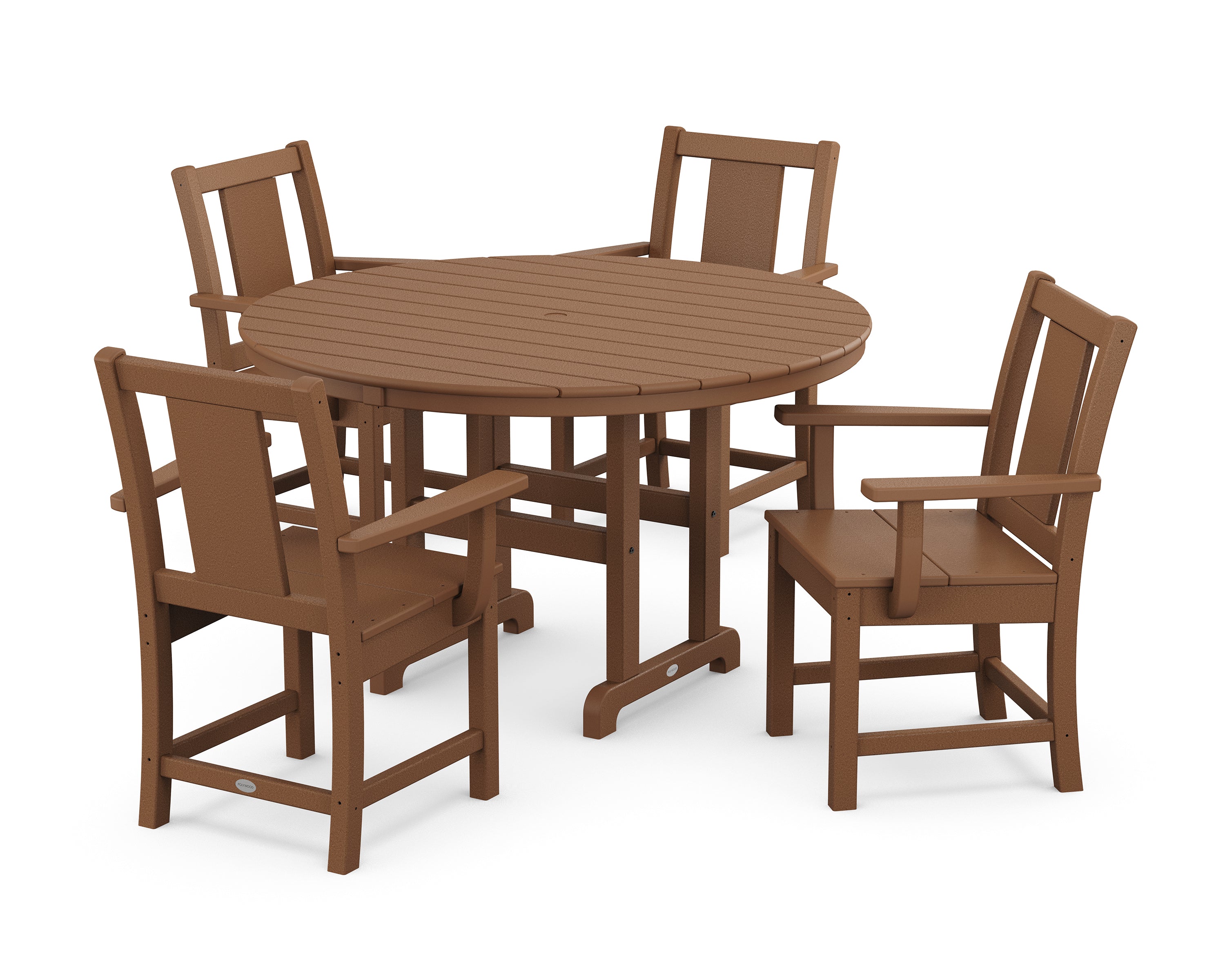 POLYWOOD® Prairie 5-Piece Round Farmhouse Dining Set in Teak