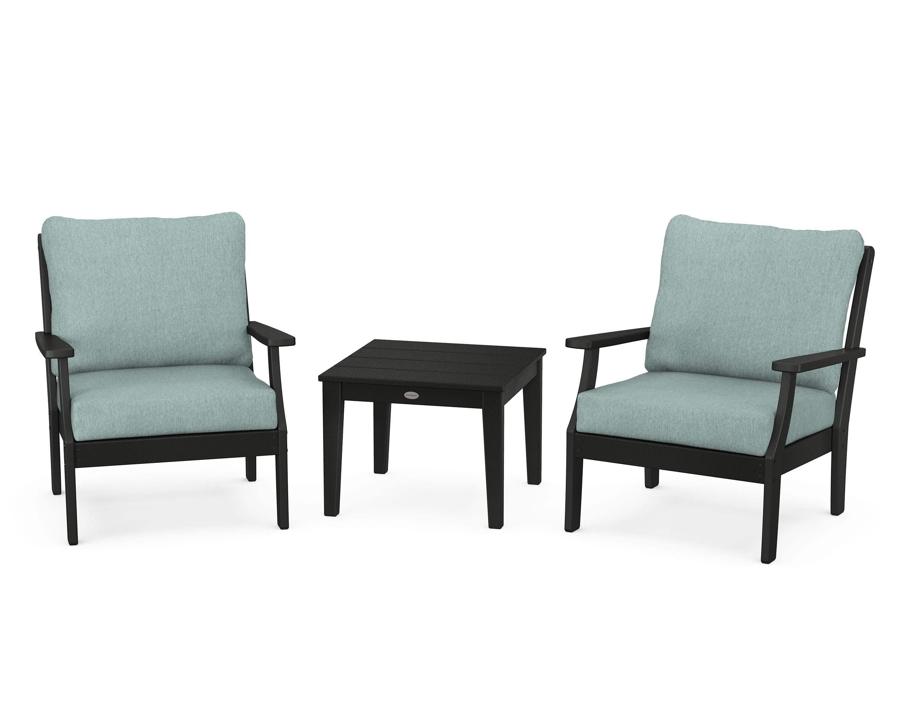 POLYWOOD Braxton 3-Piece Deep Seating Set in Black / Glacier Spa
