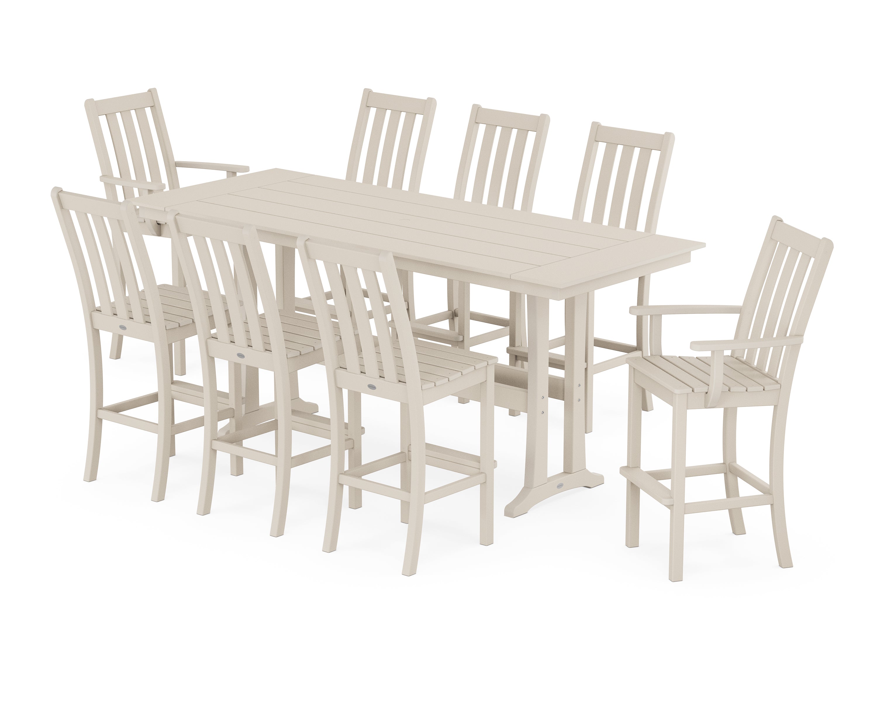 POLYWOOD® Vineyard 9-Piece Farmhouse Bar Set with Trestle Legs in Sand