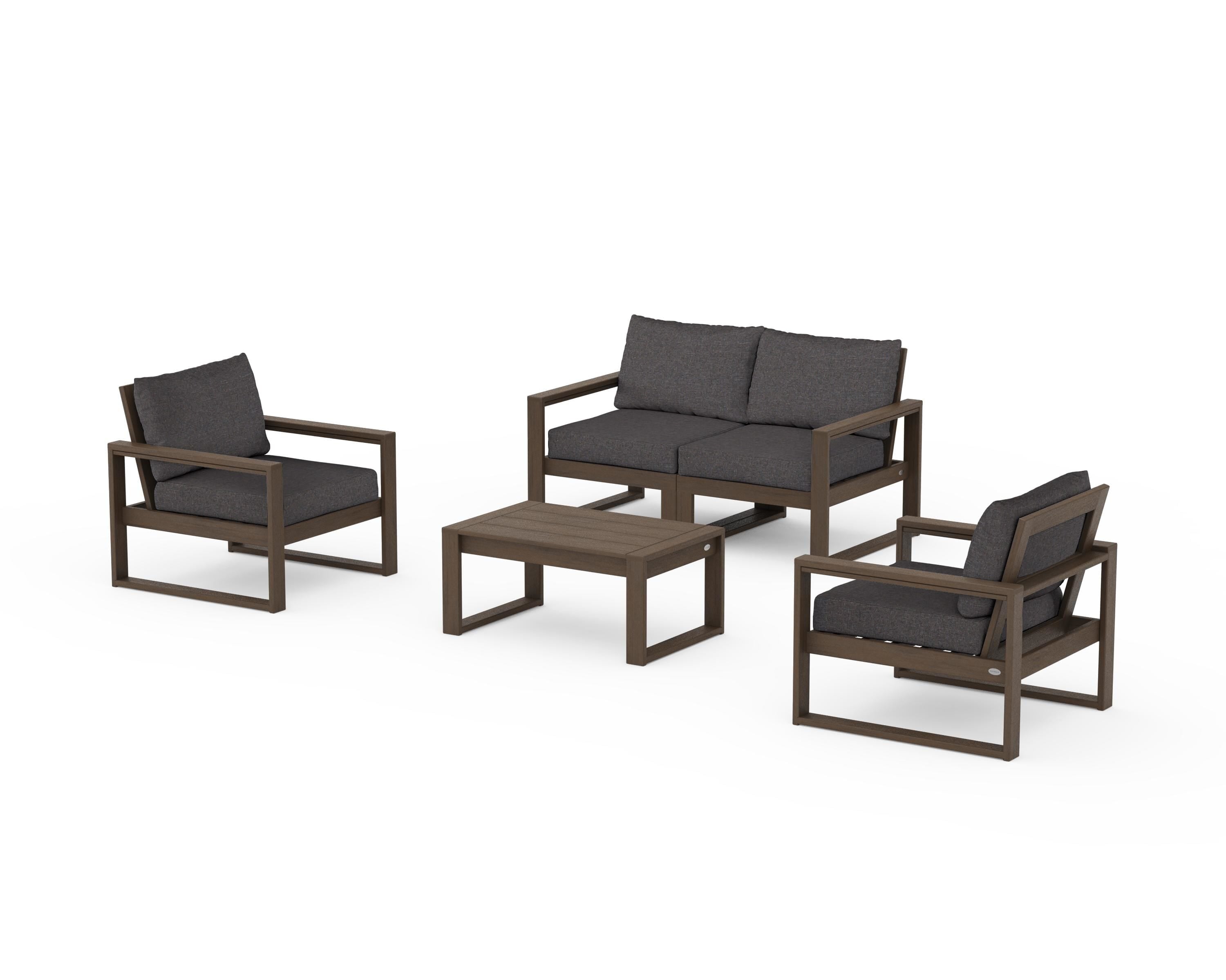 POLYWOOD EDGE Sectional 4-Piece Deep Seating Set with Loveseat in Kona / Ash Charcoal