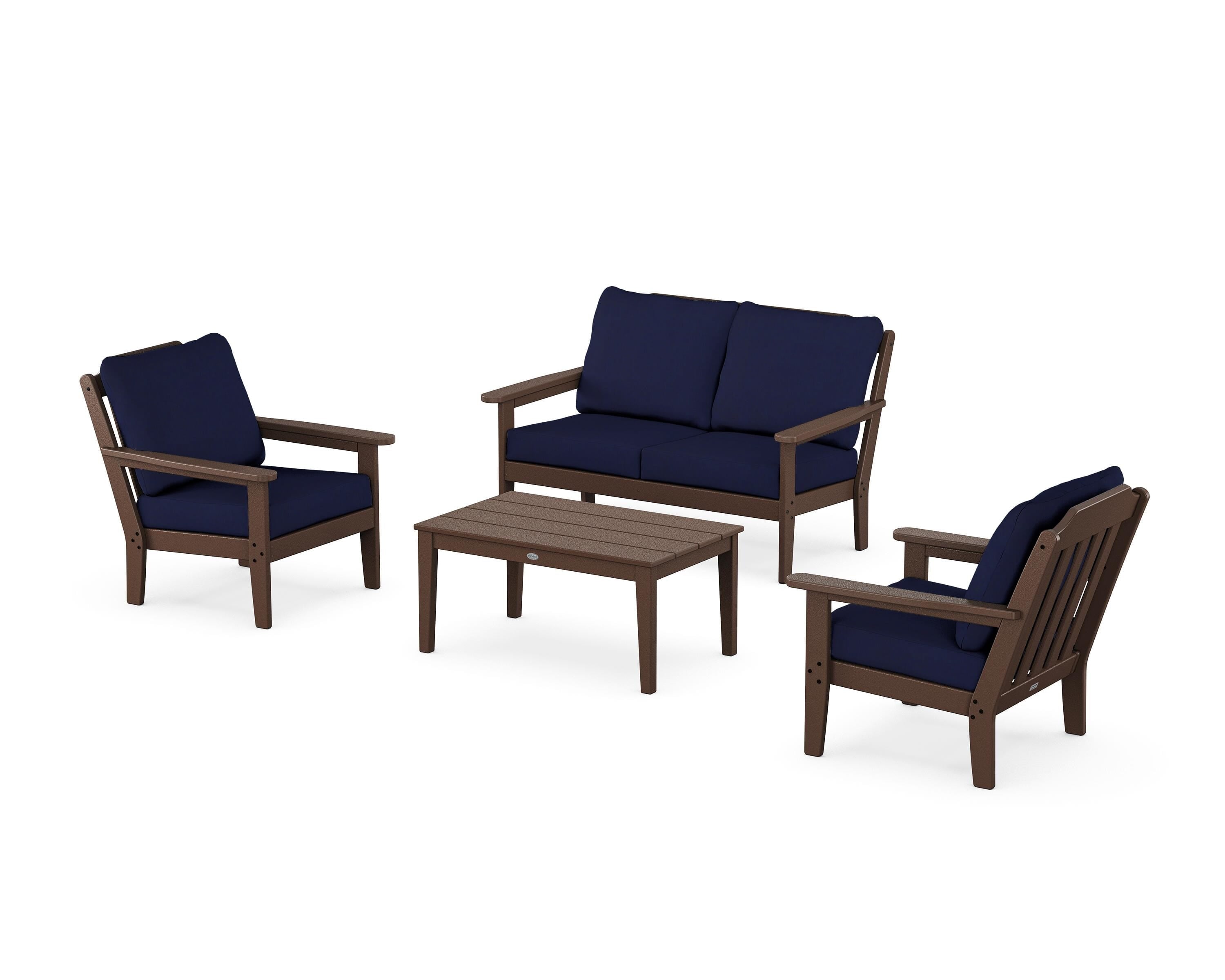 Country Living Cottage 4-Piece Deep Seating Set with Loveseat in Mahogany / Navy