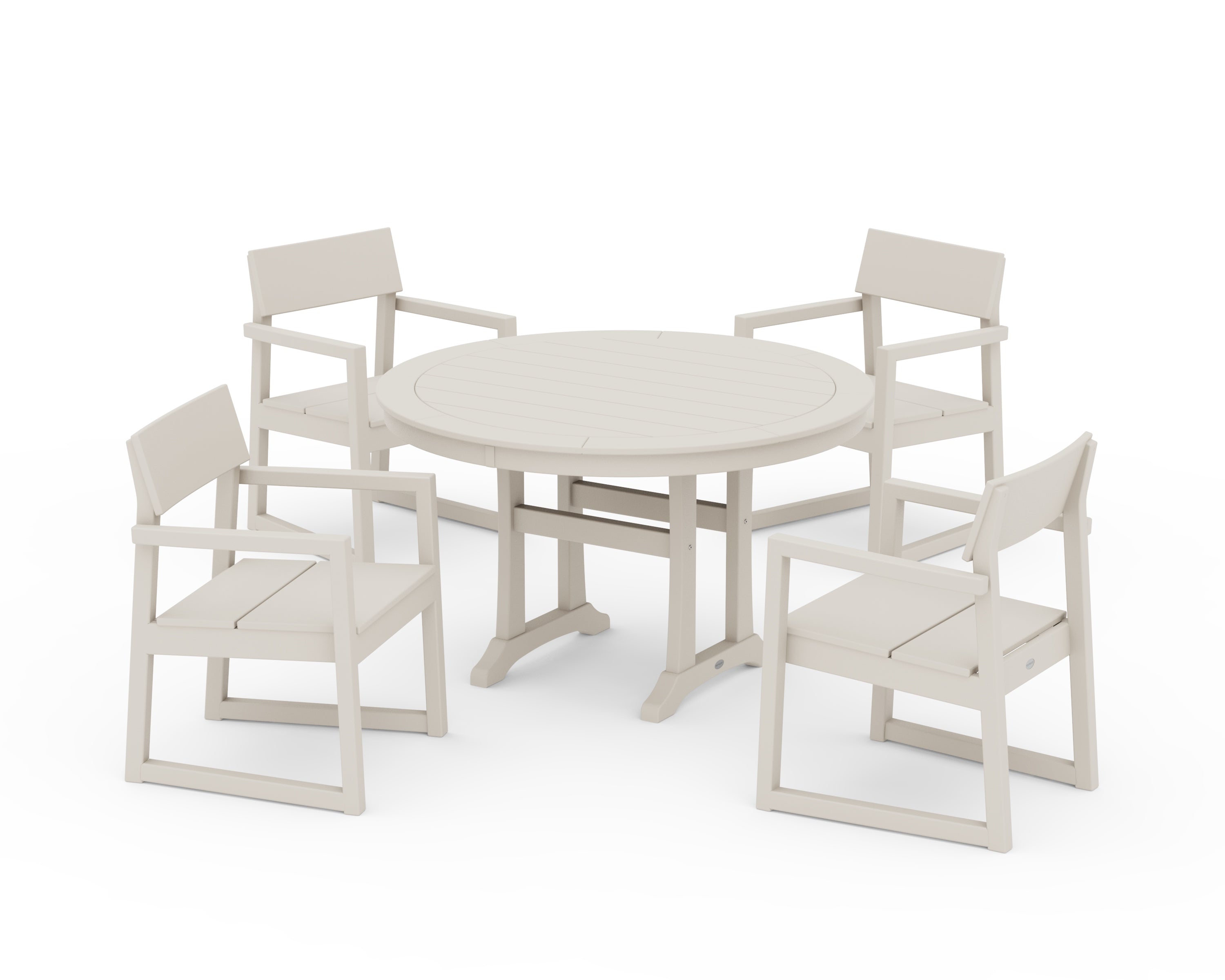 POLYWOOD EDGE 5-Piece Round Dining Set with Trestle Legs in Sand