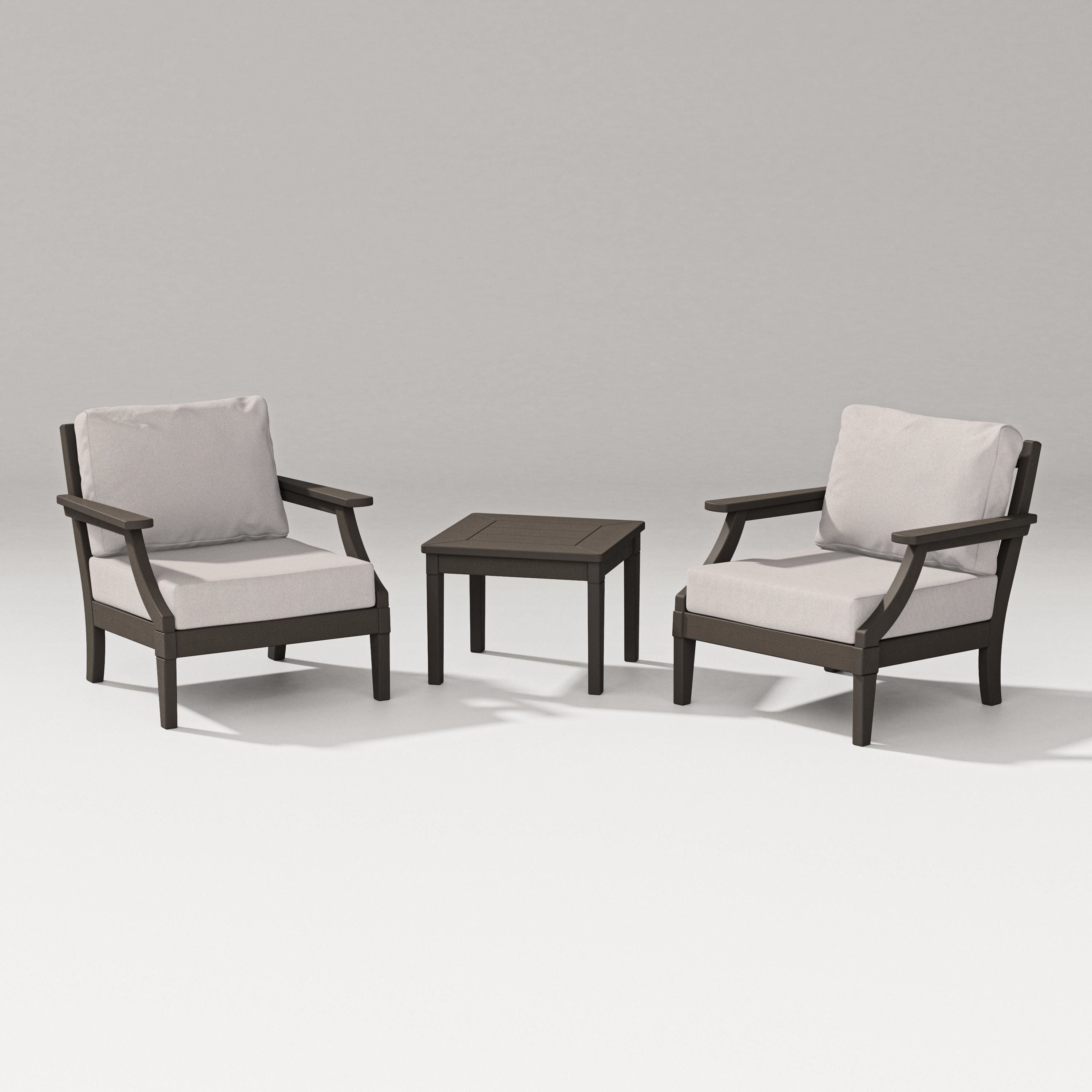 PW Designer Series Estate 3-Piece Lounge Chair Set in Vintage Coffee / Dune Burlap