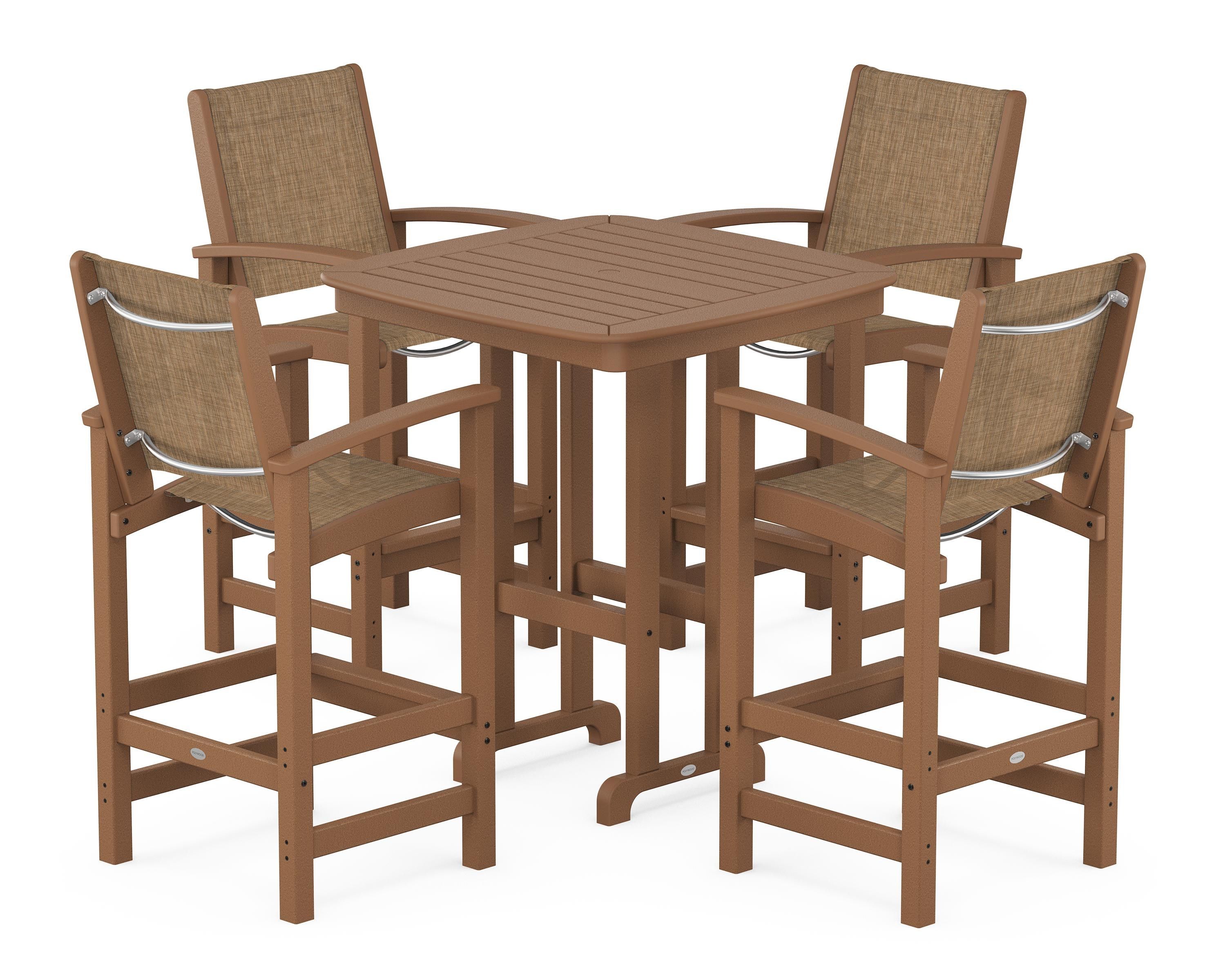 POLYWOOD Coastal 5-Piece Bar Set in Teak / Burlap Sling