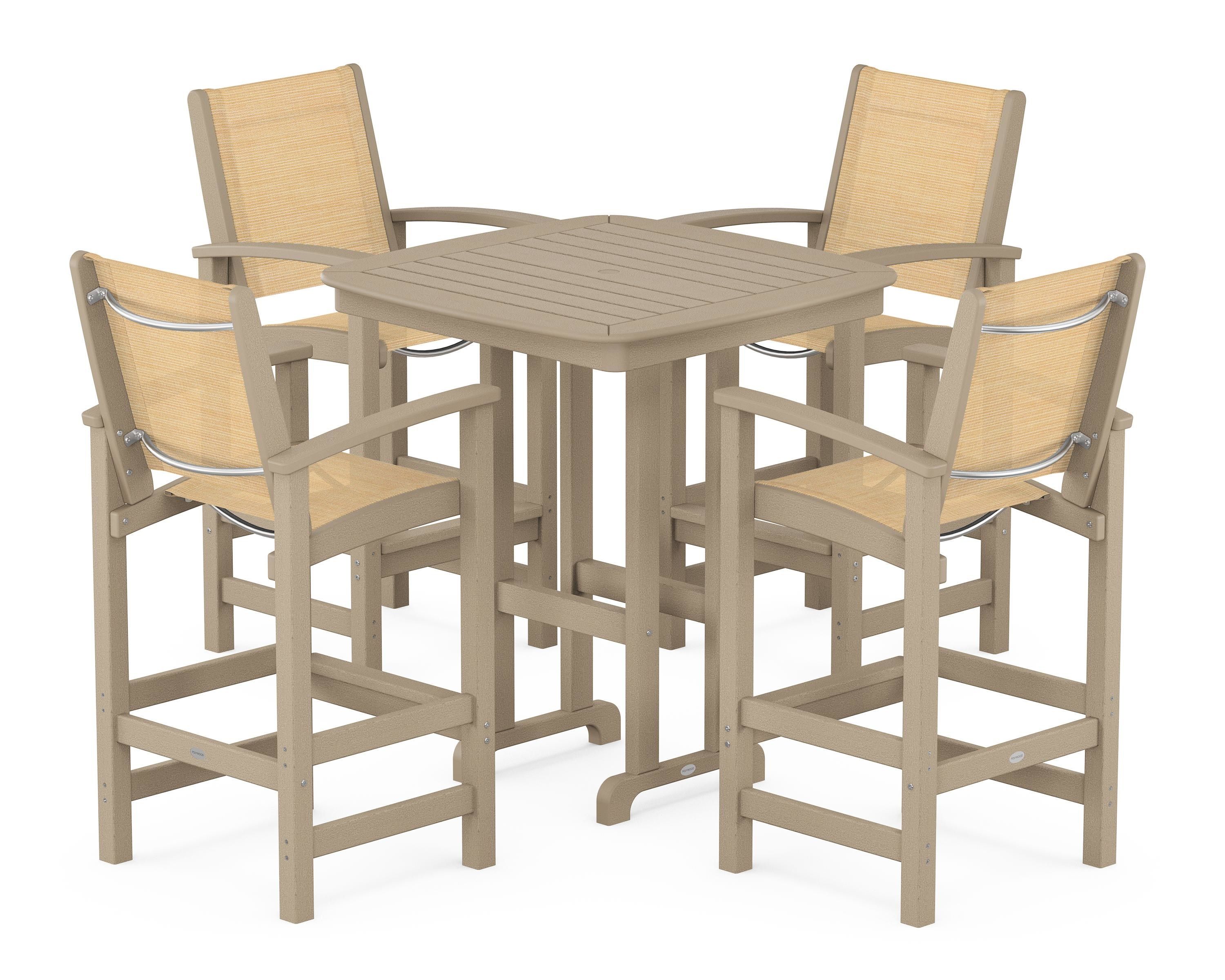 POLYWOOD Coastal 5-Piece Bar Set in Vintage Sahara / Dupioni Apricot Sling