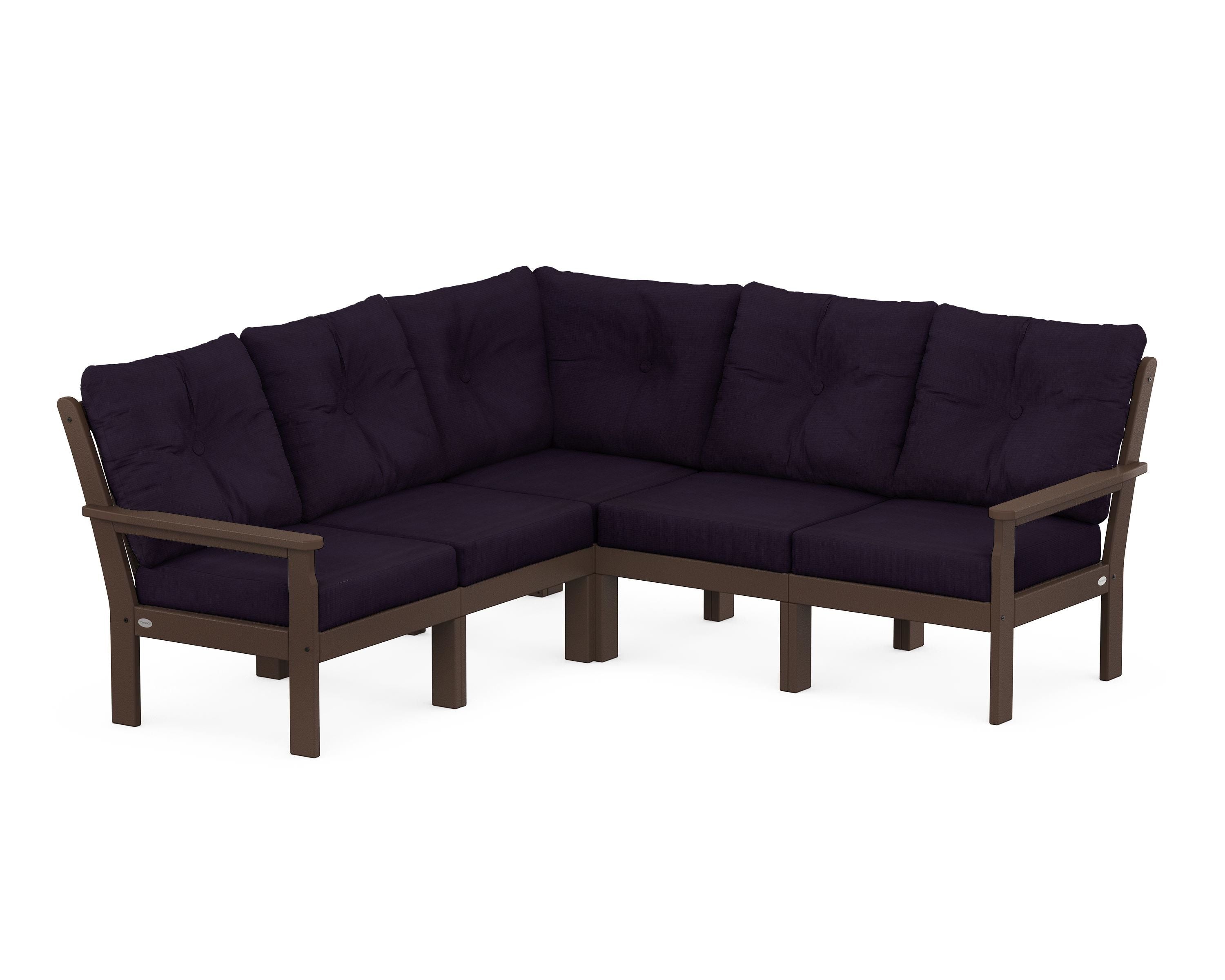 POLYWOOD Vineyard 5-Piece Sectional in Mahogany / Navy Linen