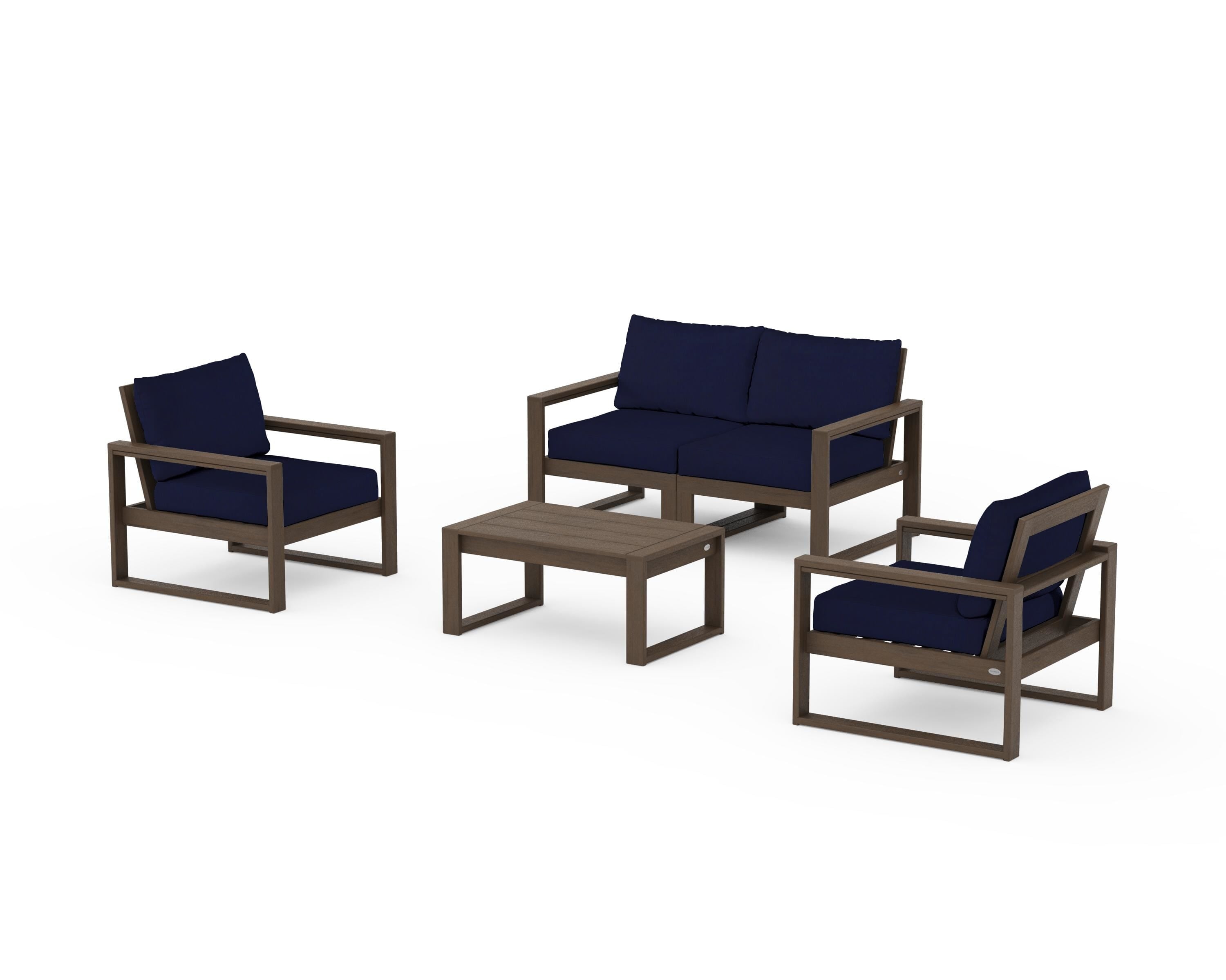 POLYWOOD EDGE Sectional 4-Piece Deep Seating Set with Loveseat in Kona / Navy