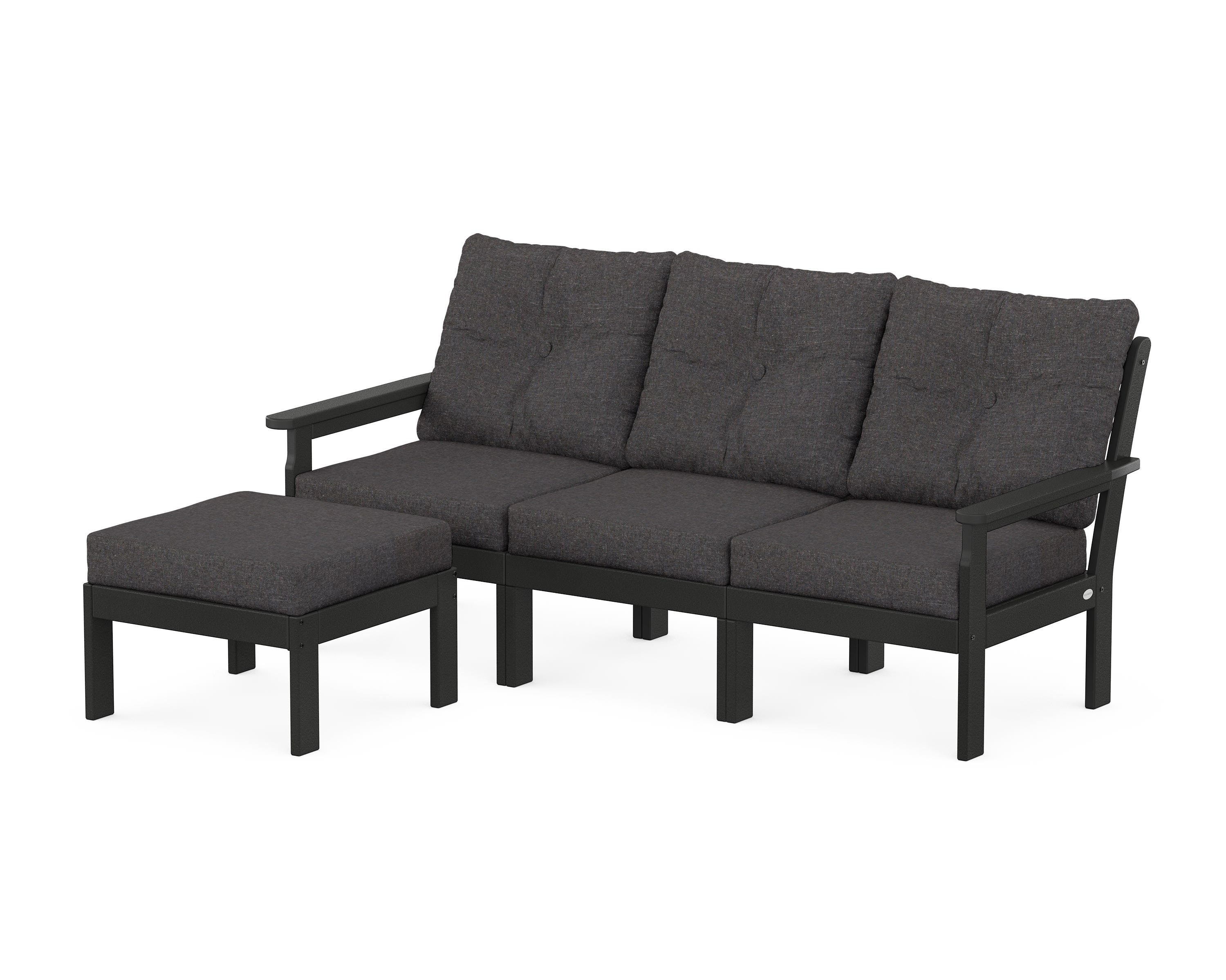 POLYWOOD Vineyard 4-Piece Sectional with Ottoman in Black / Ash Charcoal