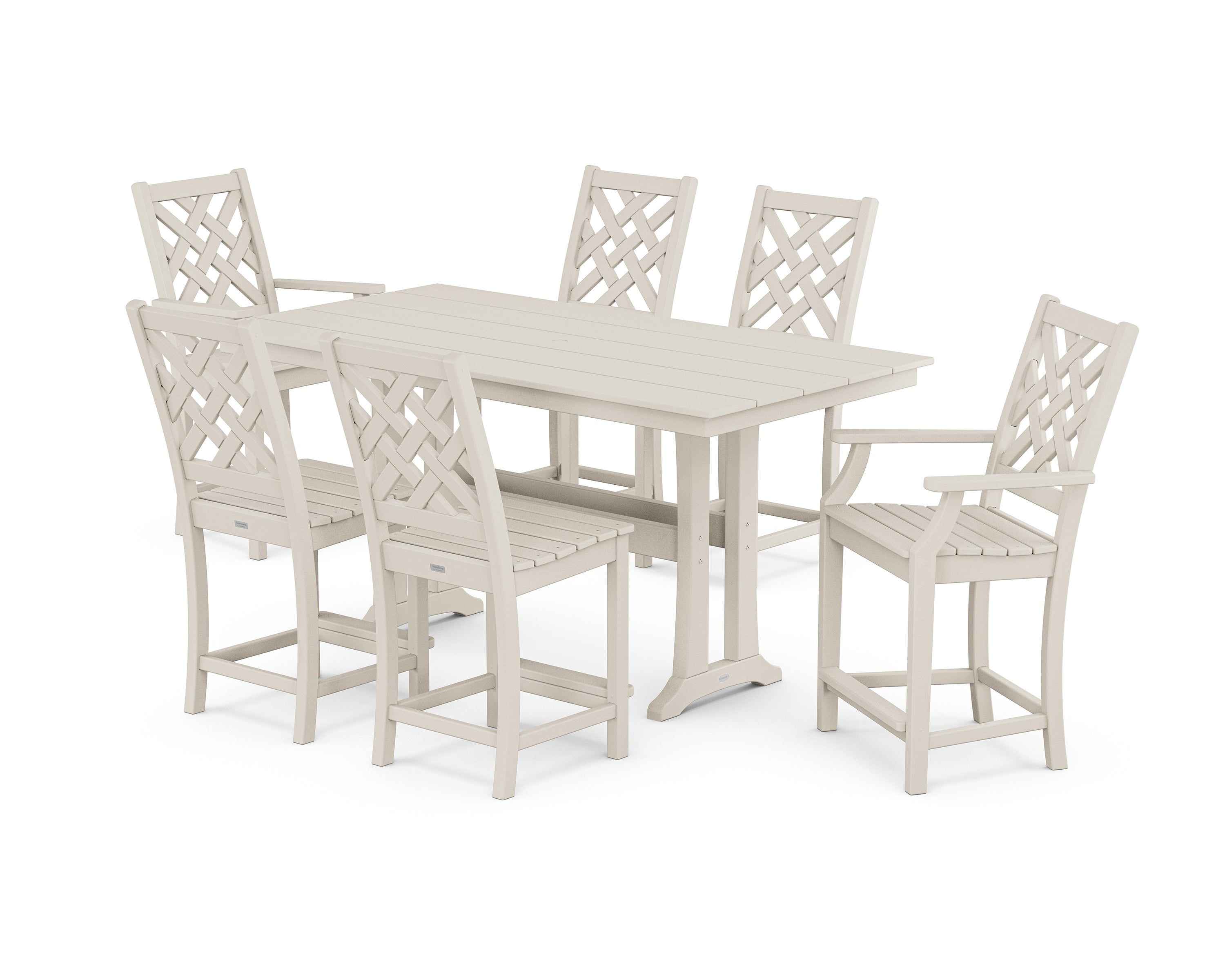 Country Living Wovendale 7-Piece Farmhouse Counter Set with Trestle Legs in Sand