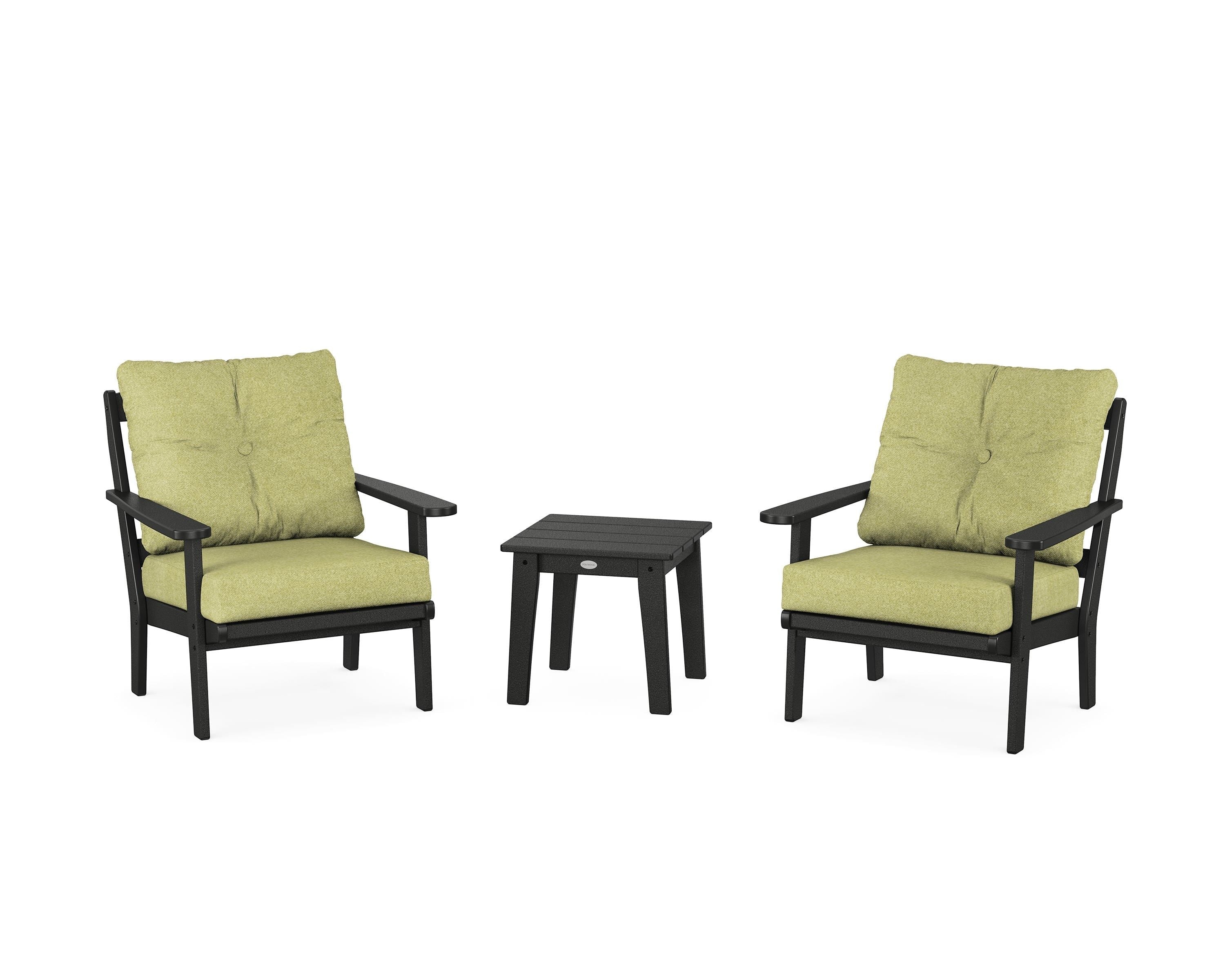 POLYWOOD Mission 3-Piece Deep Seating Set in Black / Chartreuse Boucle