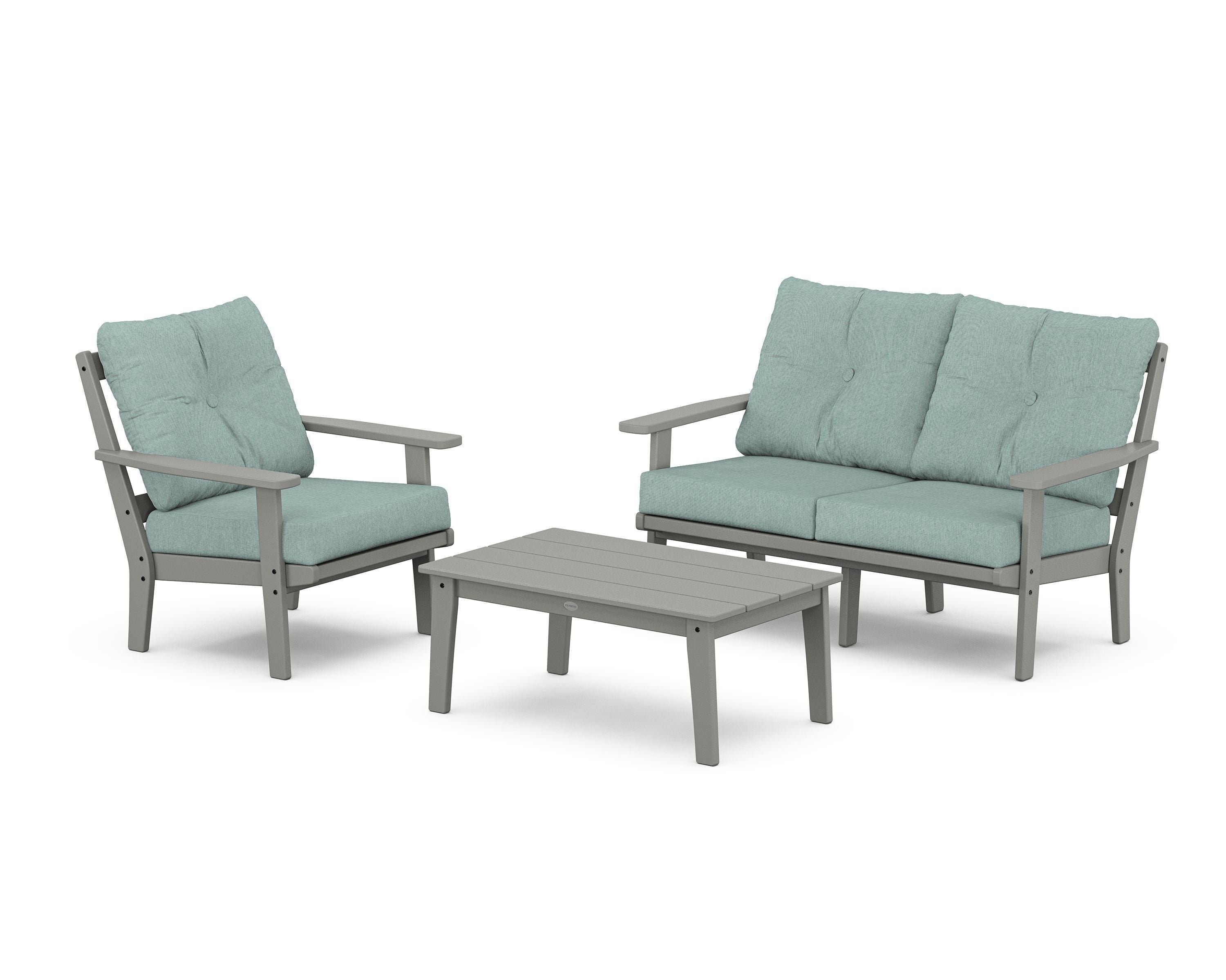 POLYWOOD Prairie 3-Piece Deep Seating Set with Loveseat in Slate Grey / Glacier Spa