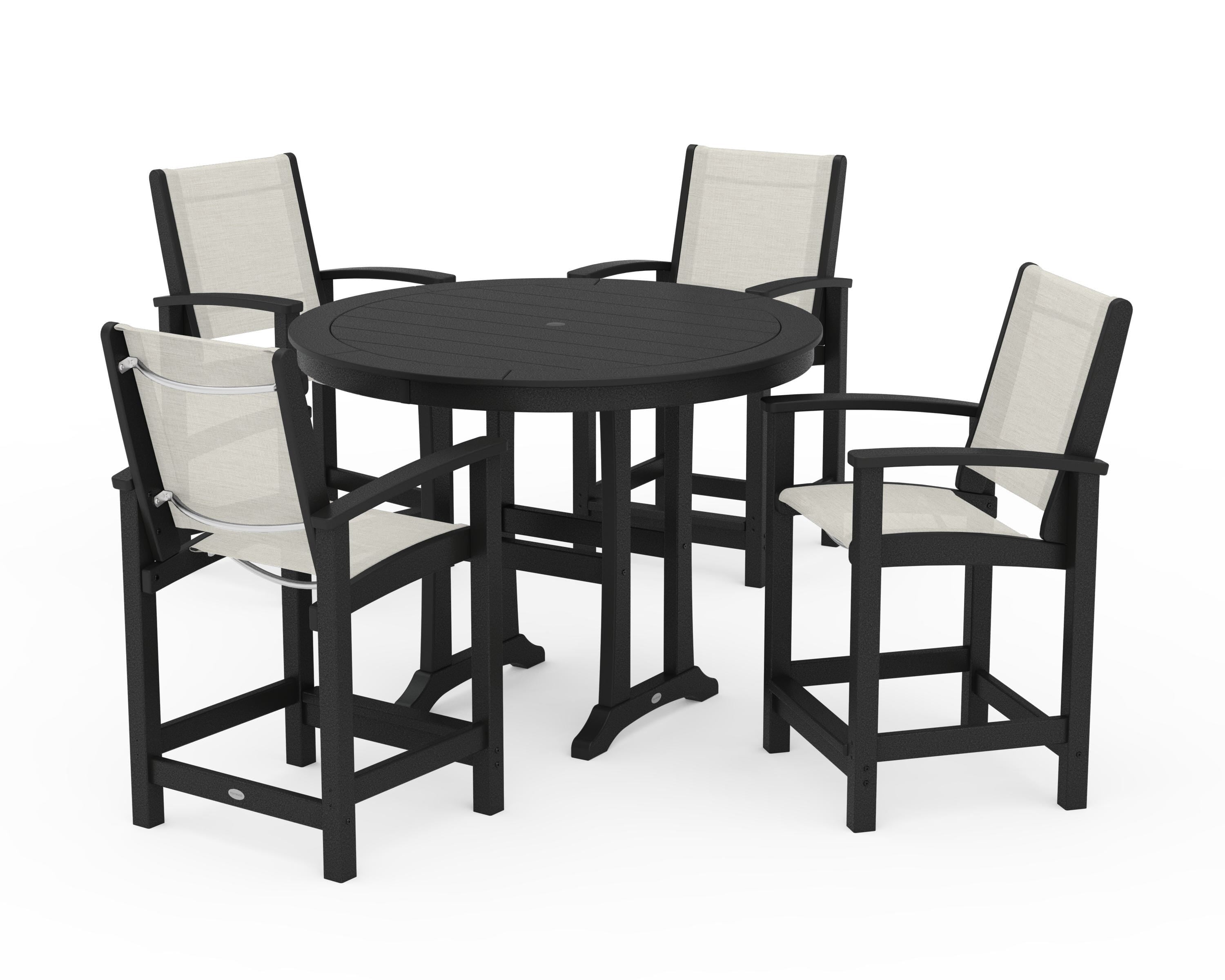 POLYWOOD Coastal 5-Piece Counter Set in Black / Parchment Sling