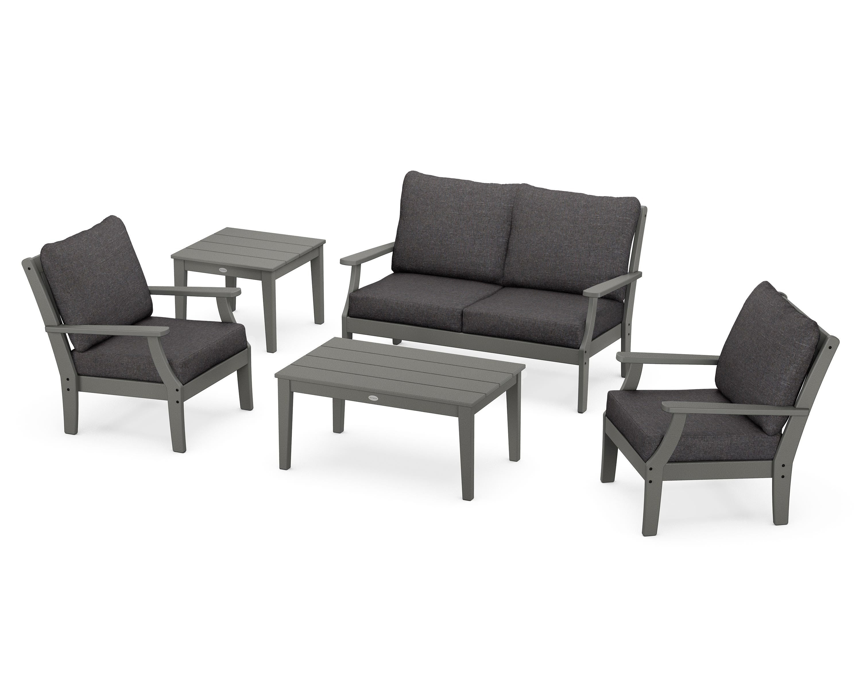 POLYWOOD Braxton 5-Piece Deep Seating Set in Slate Grey / Ash Charcoal