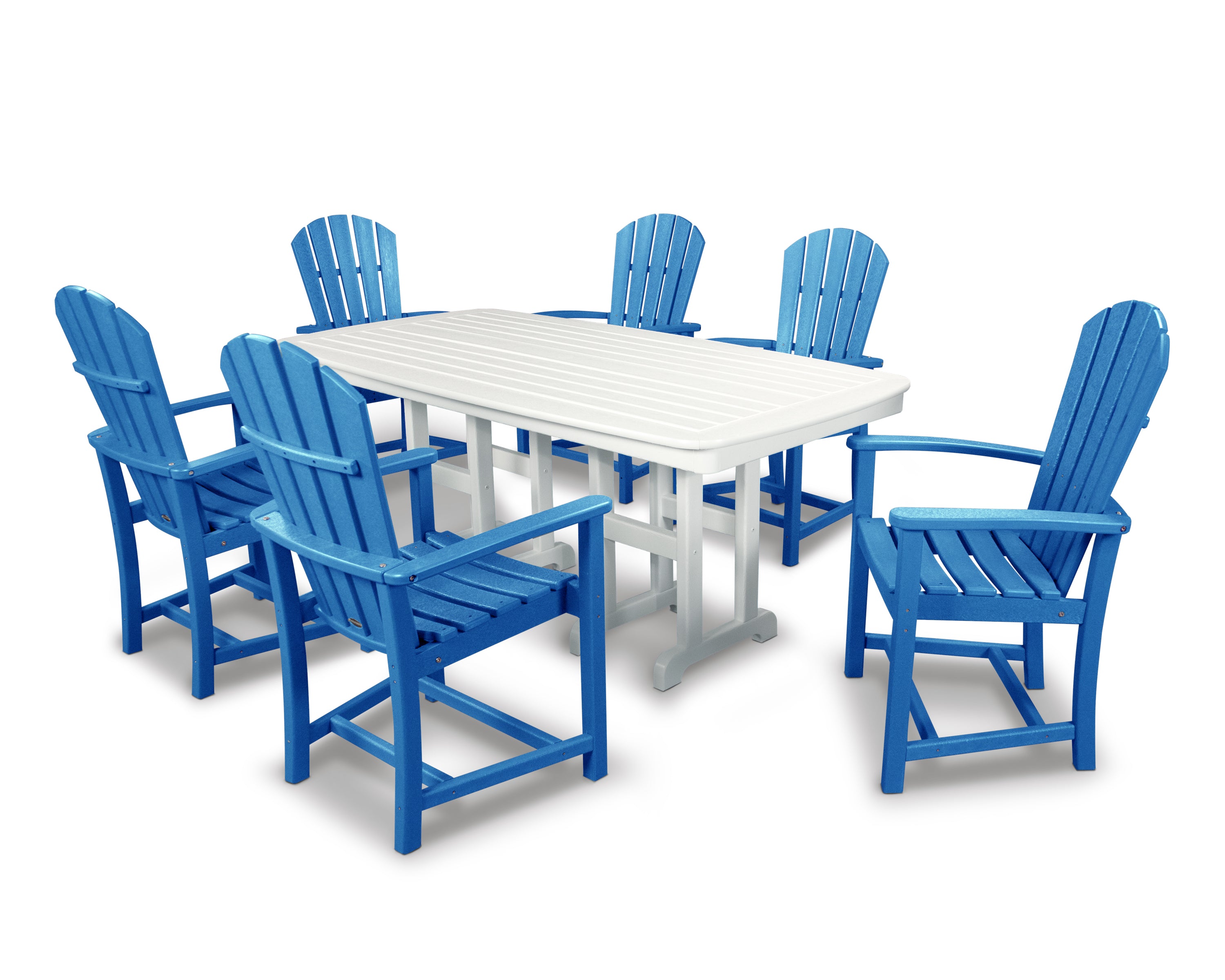 POLYWOOD® Palm Coast 7-Piece Dining Set in Pacific Blue / White