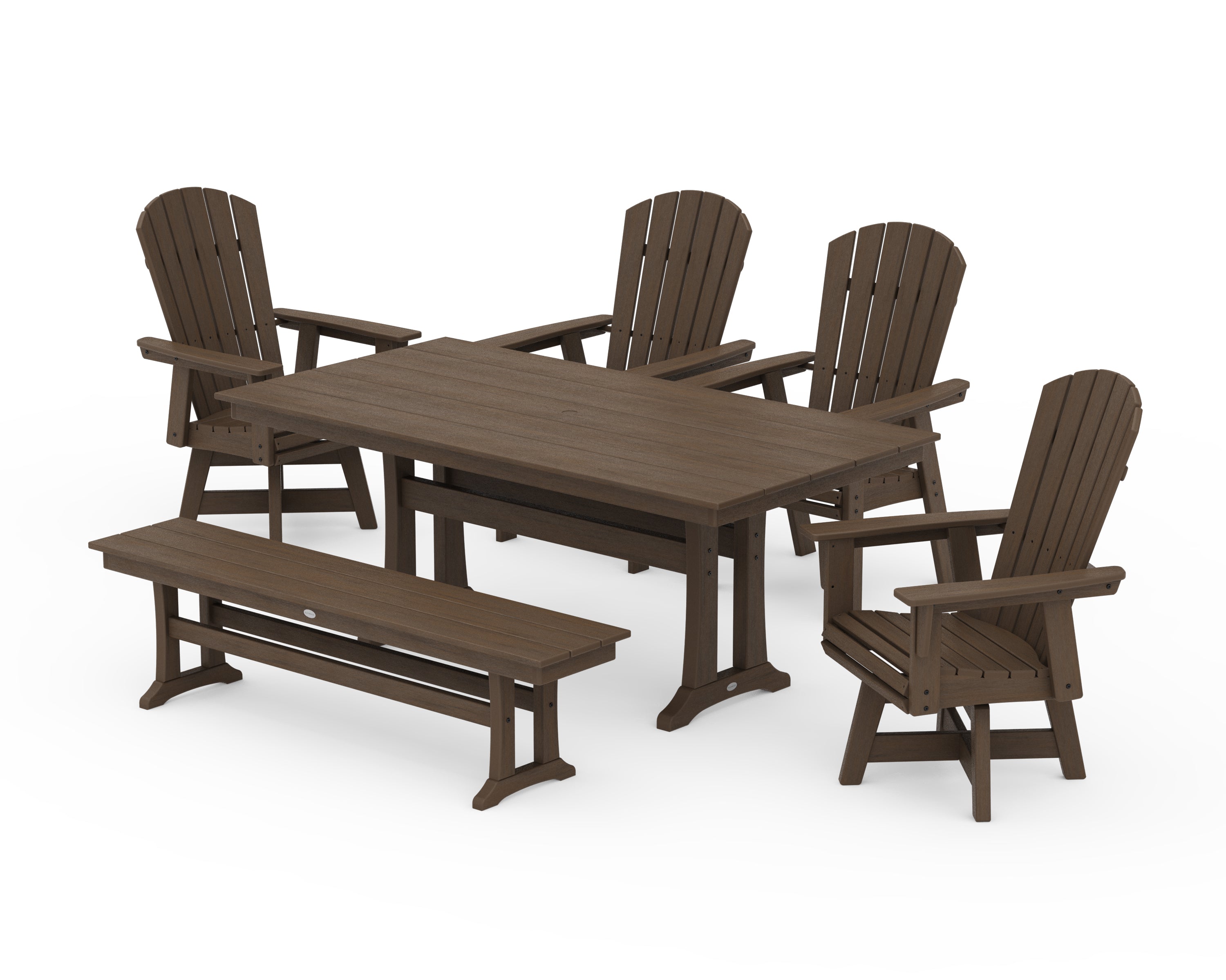POLYWOOD Nautical Adirondack Swivel 6-Piece Farmhouse Dining Set With Trestle Legs in Kona