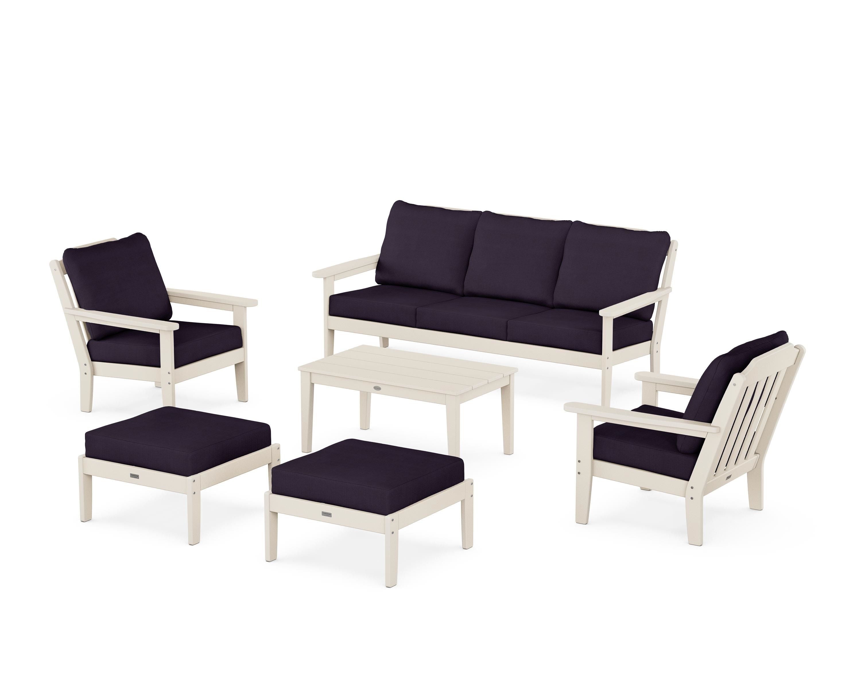 Country Living Cottage 6-Piece Lounge Sofa Set in Sand / Navy Linen