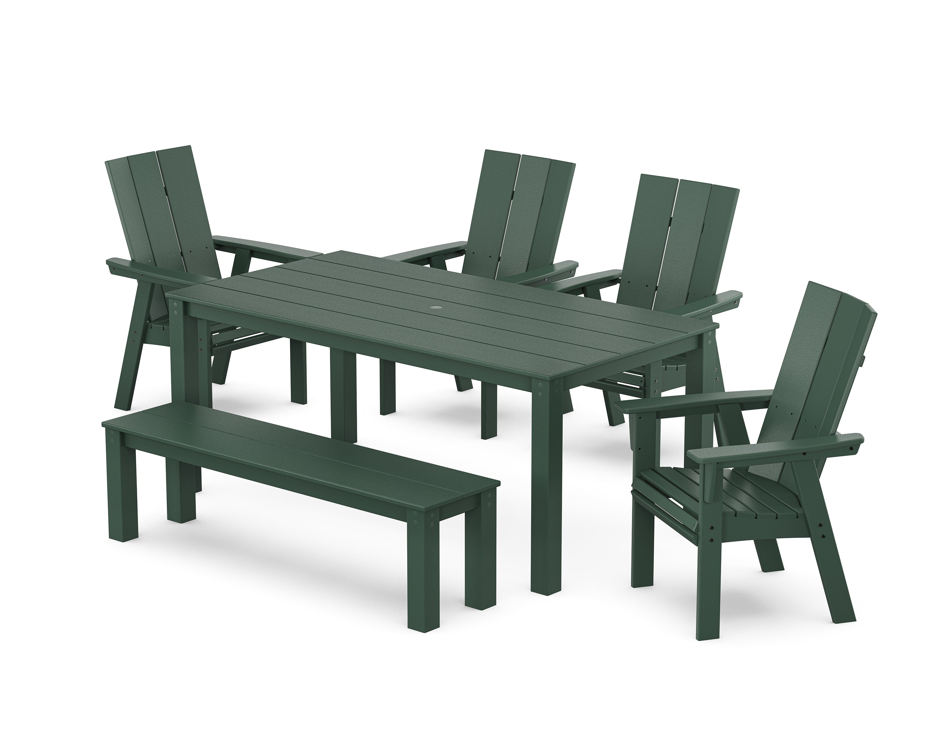 POLYWOOD® Modern Curveback Adirondack 6-Piece Parsons Dining Set with Bench in Green