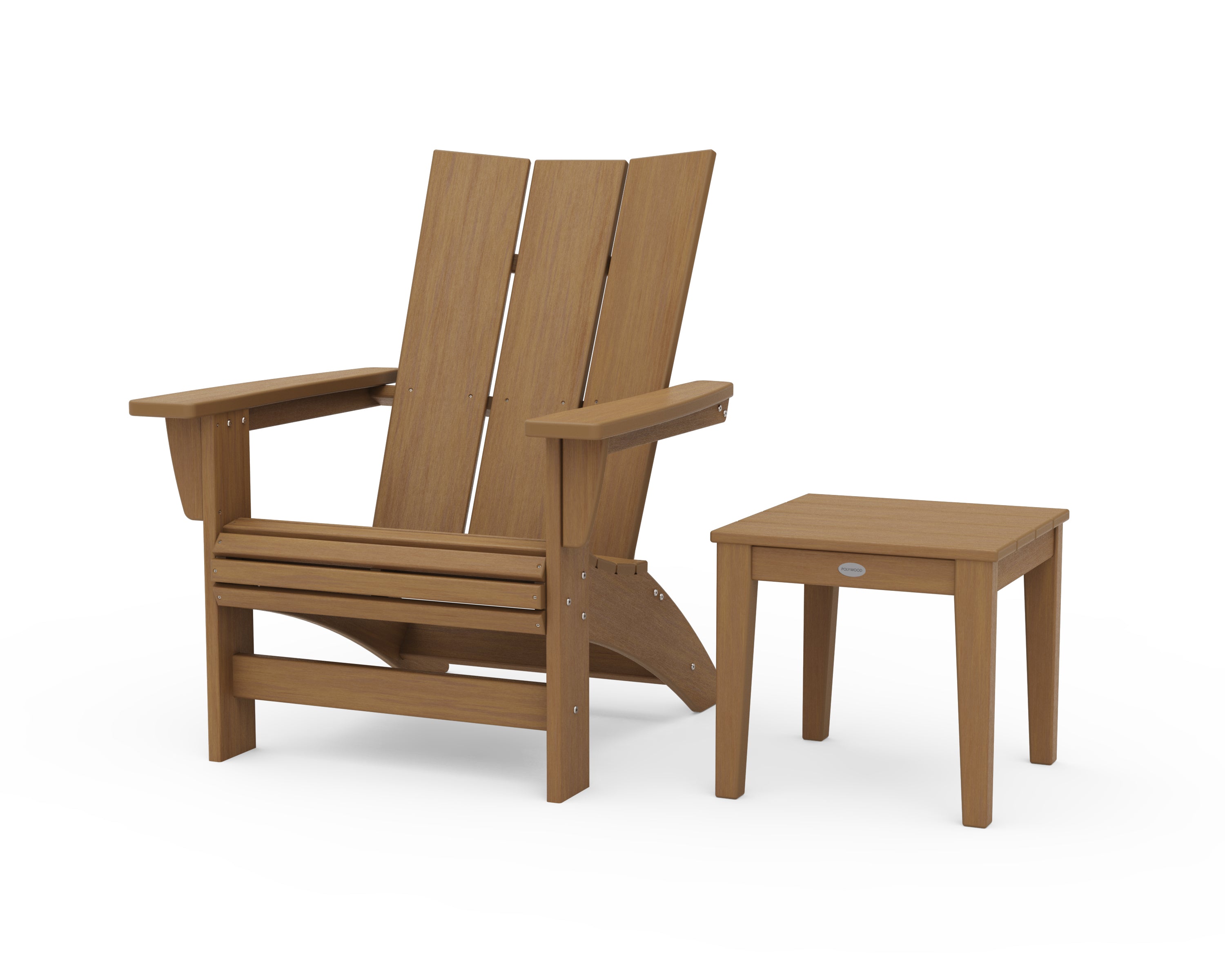 POLYWOOD Modern Grand Adirondack Chair with Side Table in Natural