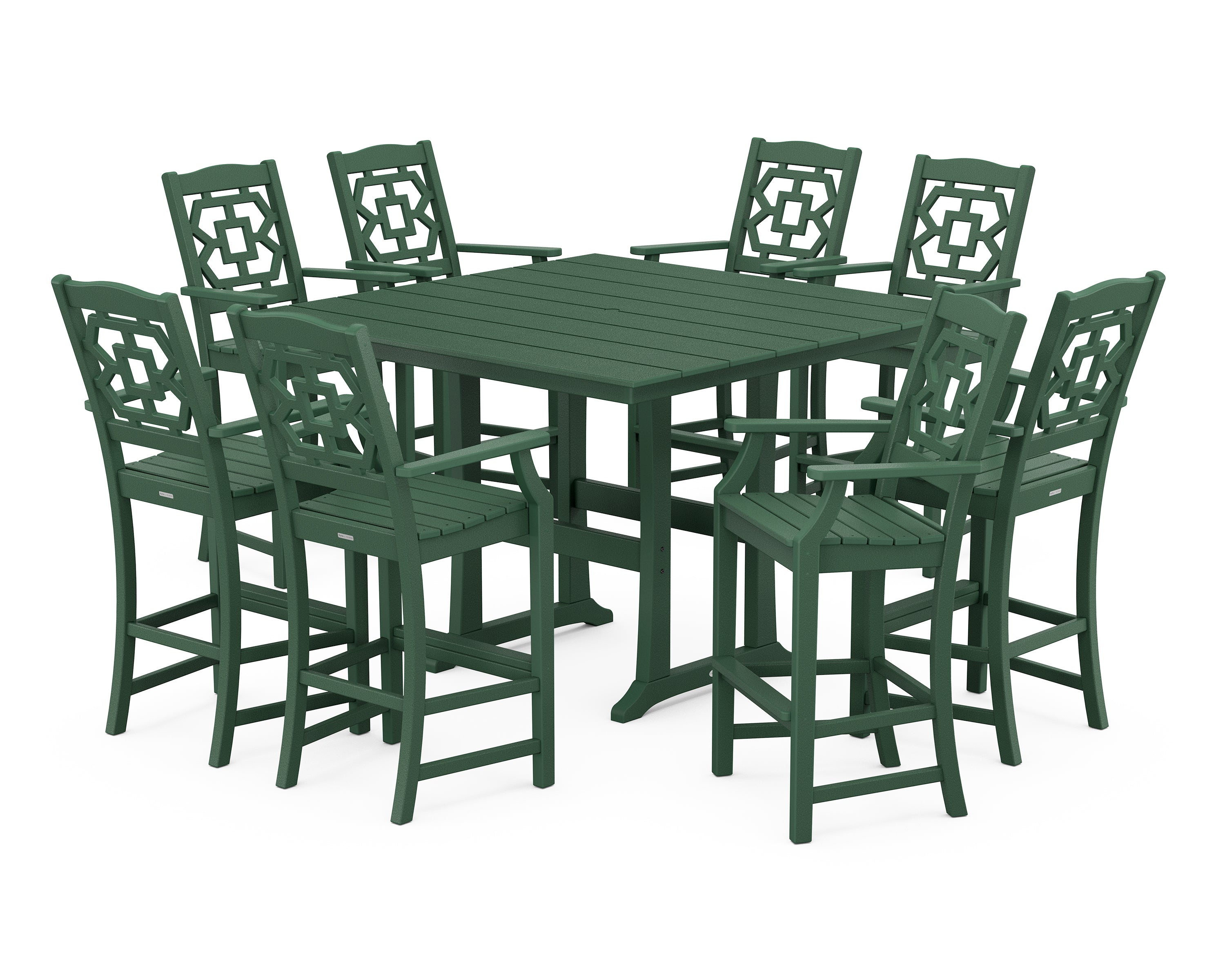 Martha Stewart by POLYWOOD® Chinoiserie 9-Piece Square Farmhouse Bar Set with Trestle Legs in Green