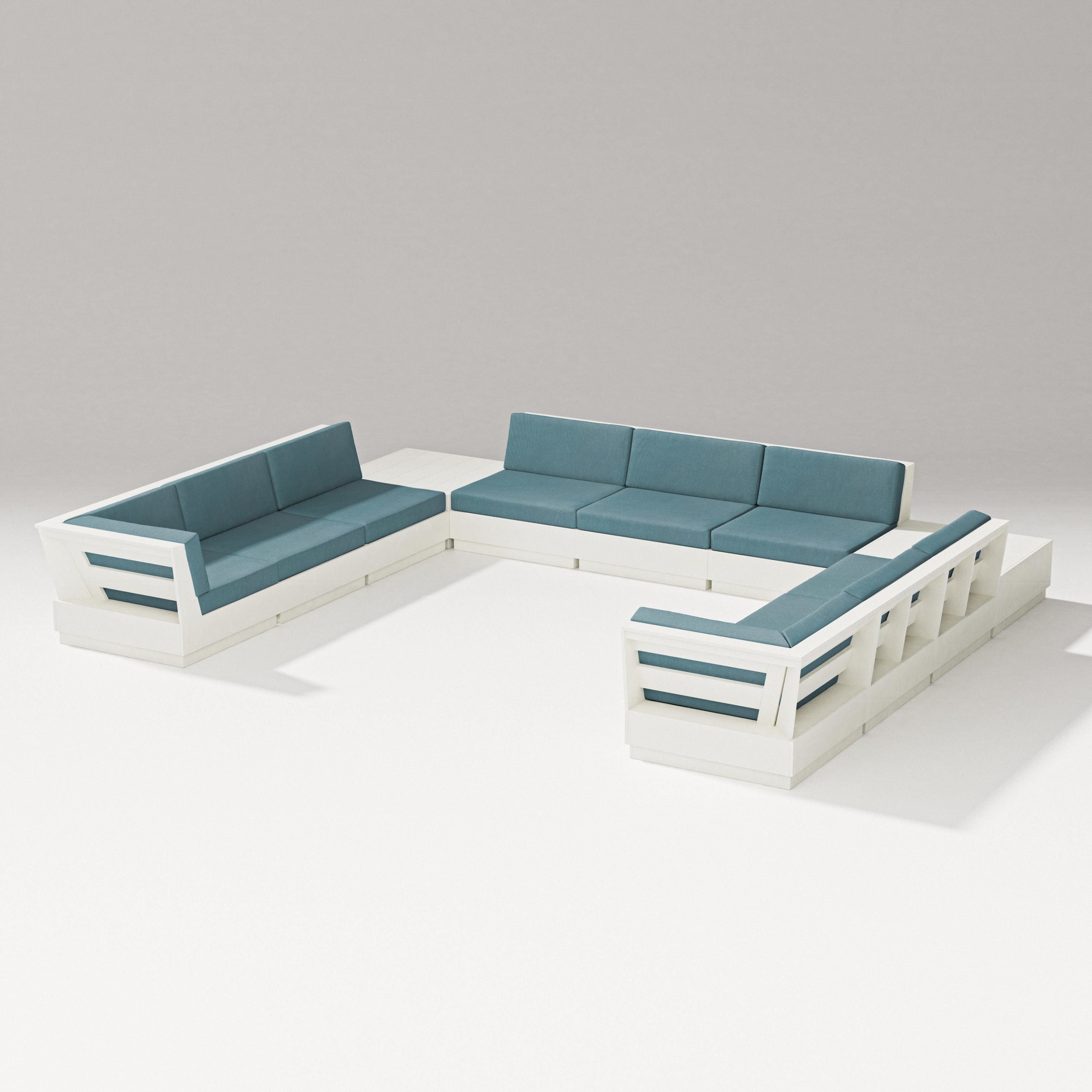 PW Designer Series Elevate 11-Piece U-Shaped Sofa Sectional in Vintage White / Ocean Teal