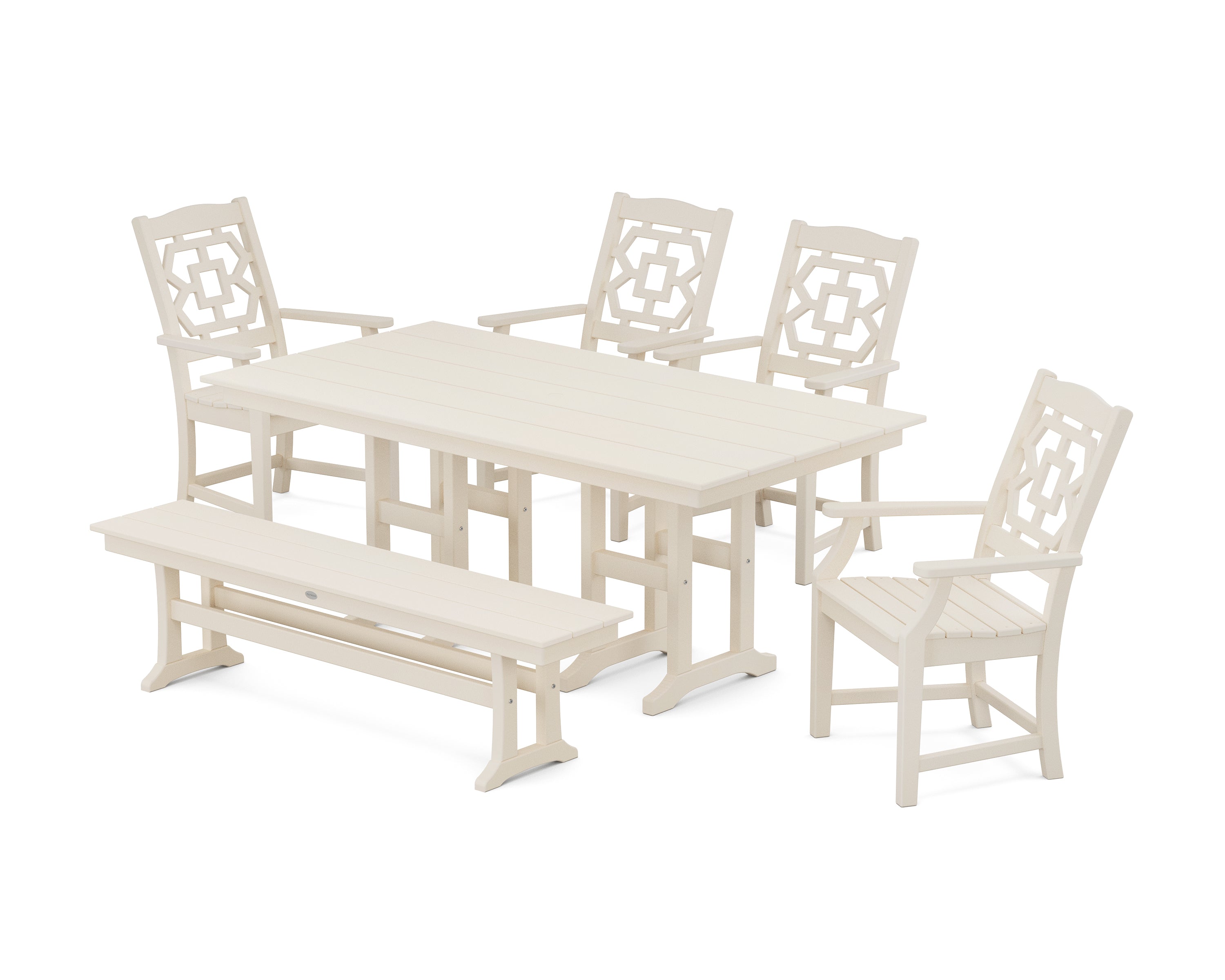 Martha Stewart by POLYWOOD® Chinoiserie 6-Piece Farmhouse Dining Set with Bench in Sand