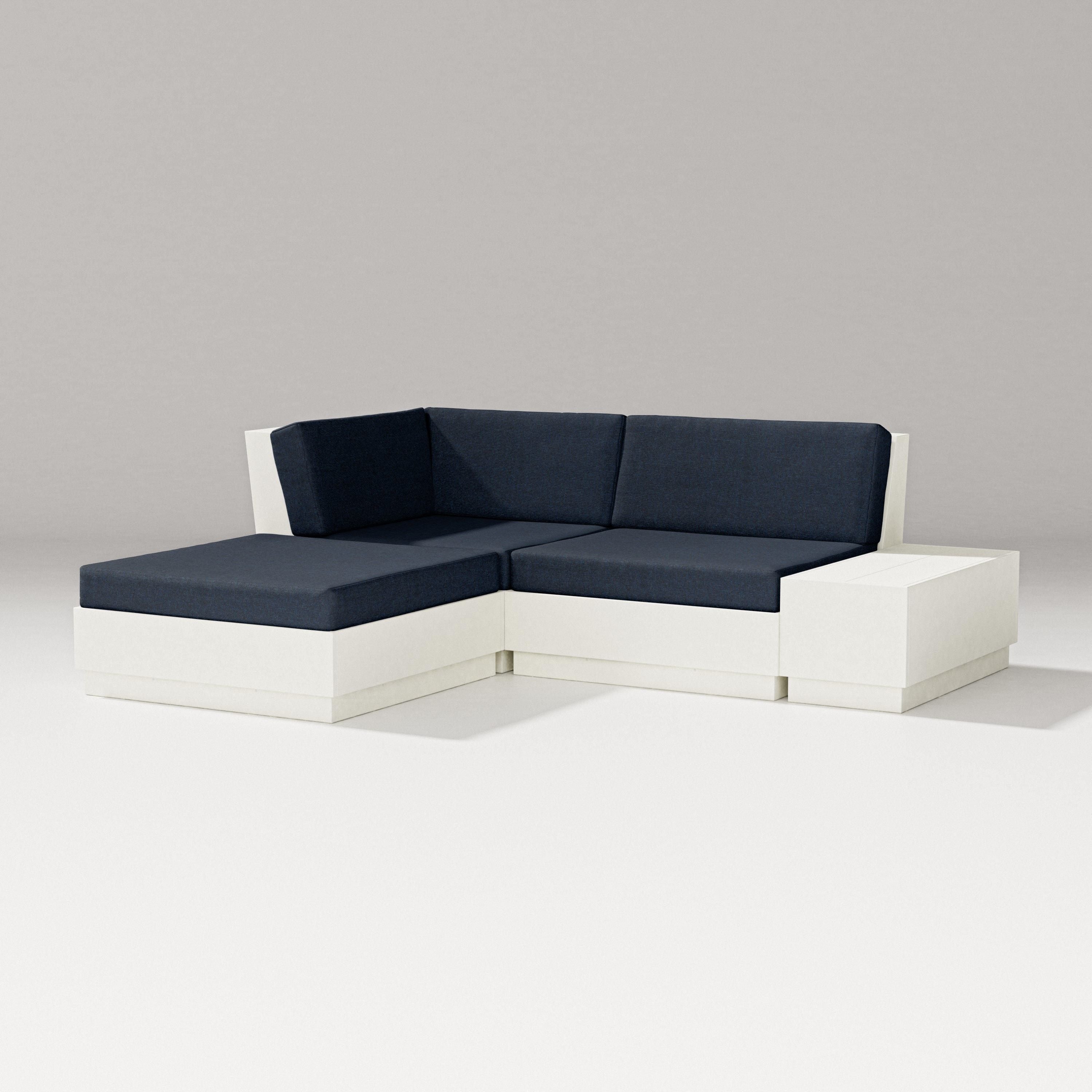 PW Designer Series Elevate Loveseat Sectional with Chaise in Vintage White / Marine Indigo